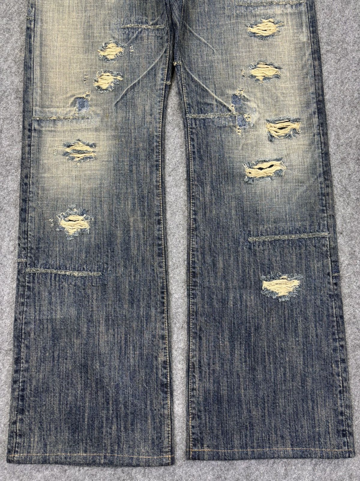 Japanese Brand 💥Insane Patchwork Style💥Bartack Distressed Denim K24 Size US 31 - 4 Thumbnail