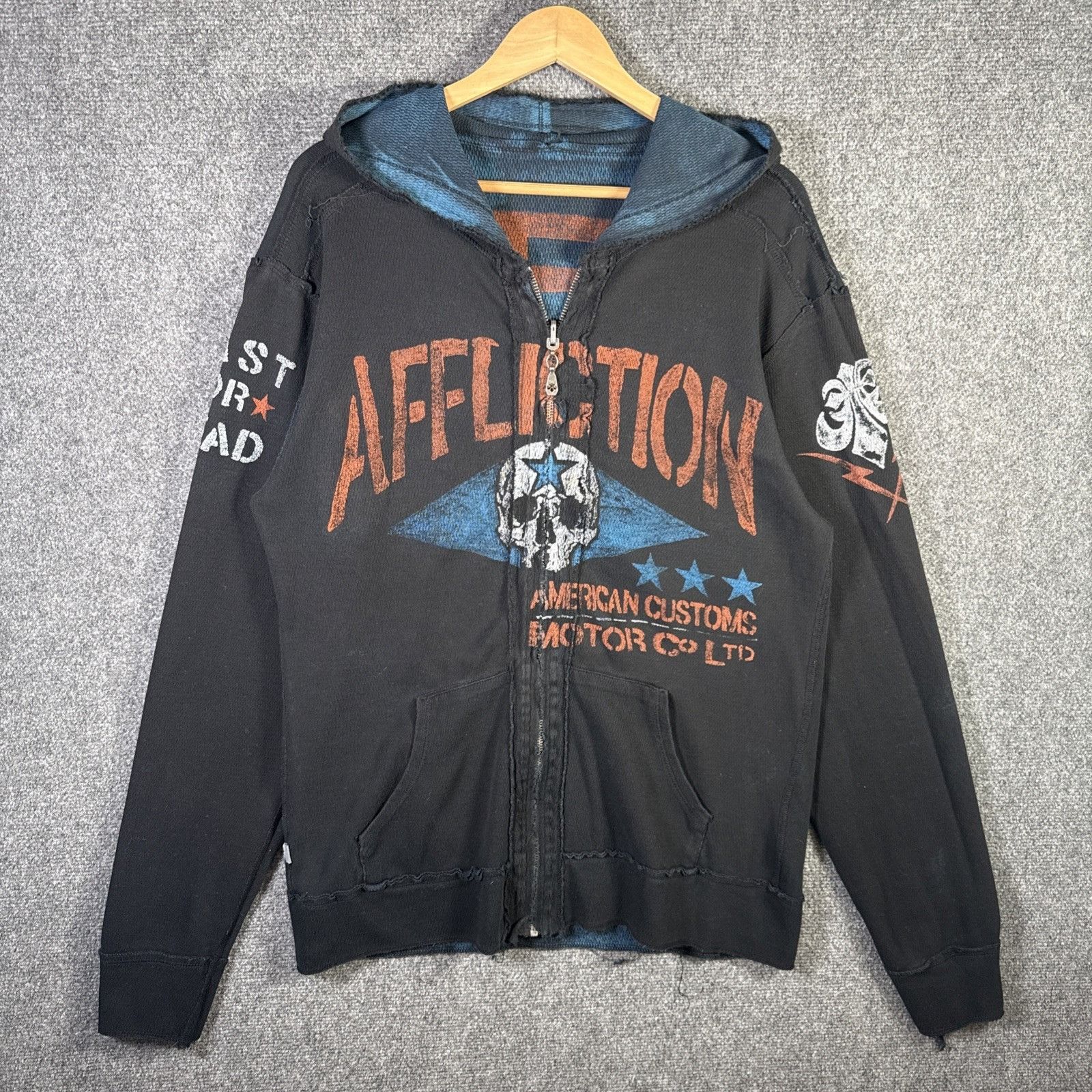 Affliction Vintage Affliction Hoodie Mens Large Black Y2K Zip Up Thin Size US L / EU 52-54 / 3 - 1 Thumbnail