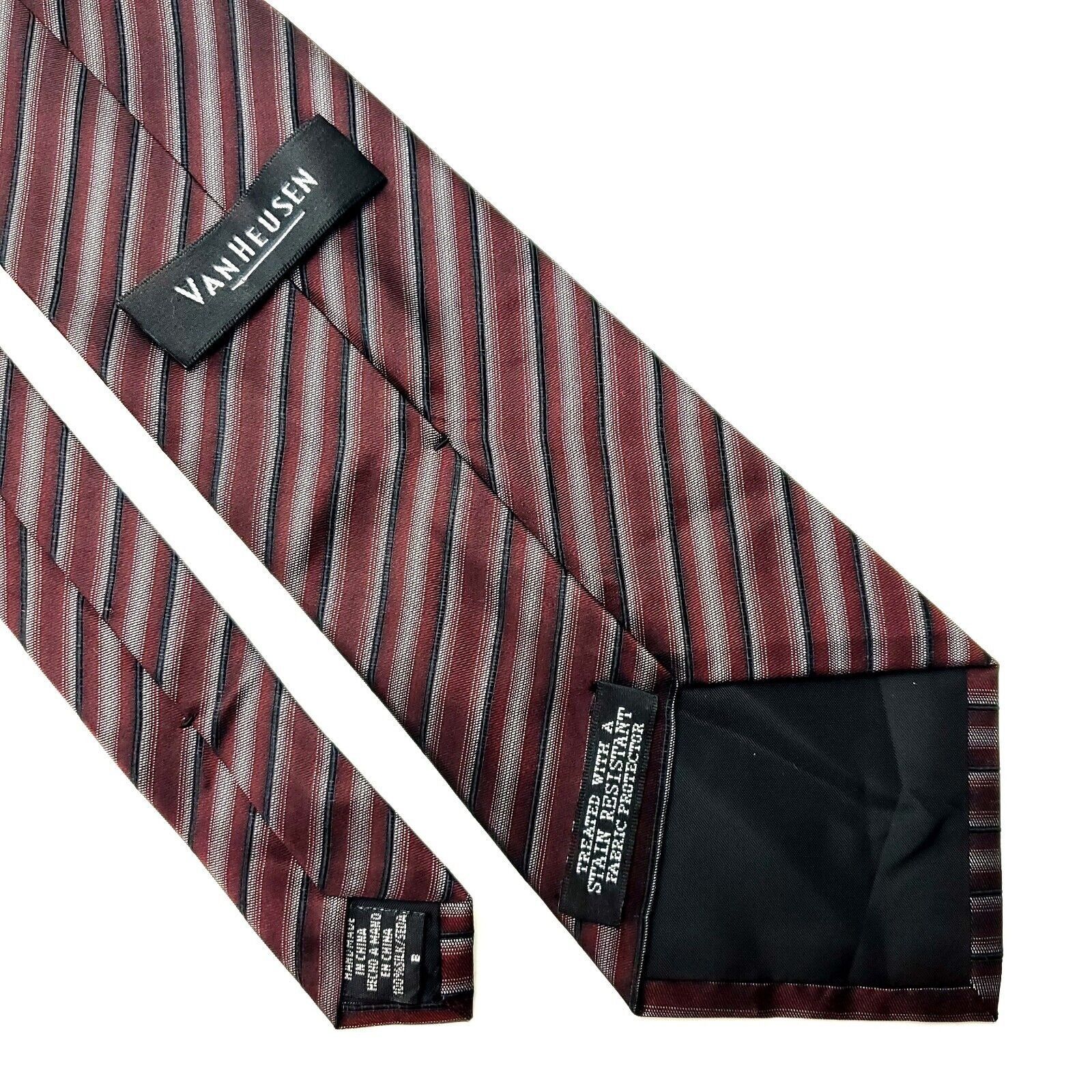 Van Heusen Van Heusen Silk Tie Print Red Striped Stain Resistant Size ONE SIZE - 3 Thumbnail