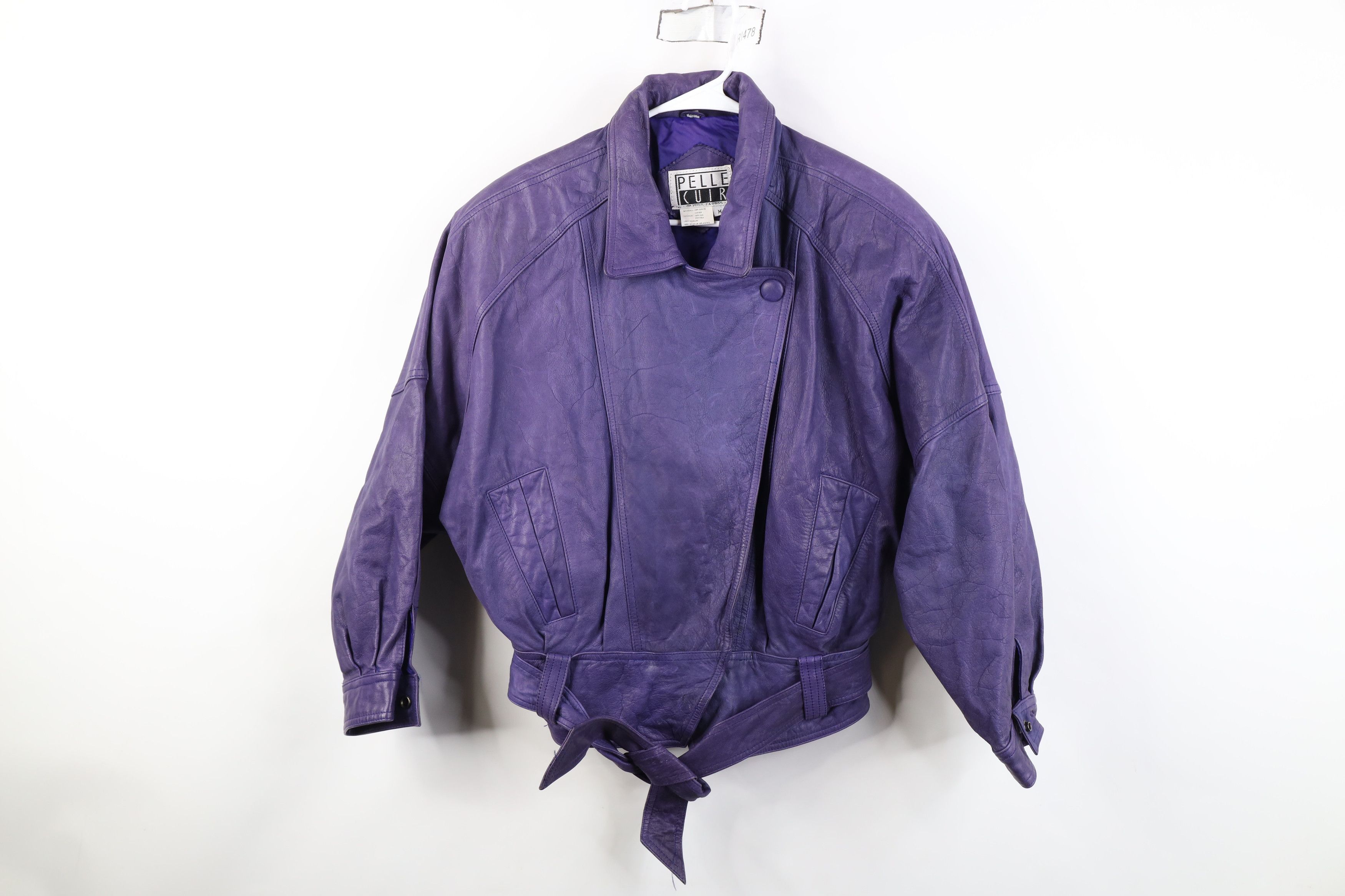 Vintage 90s Streetwear Belted Leather Bomber Jacket Purple