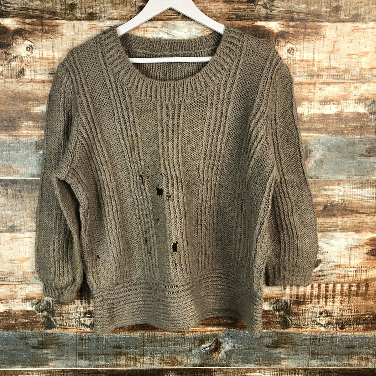 Homespun Knitwear × Japanese Brand Japanese Brand Brown ripped vintage Knitwear #A1550 Size M / US 6-8 / IT 42-44 - 3 Thumbnail
