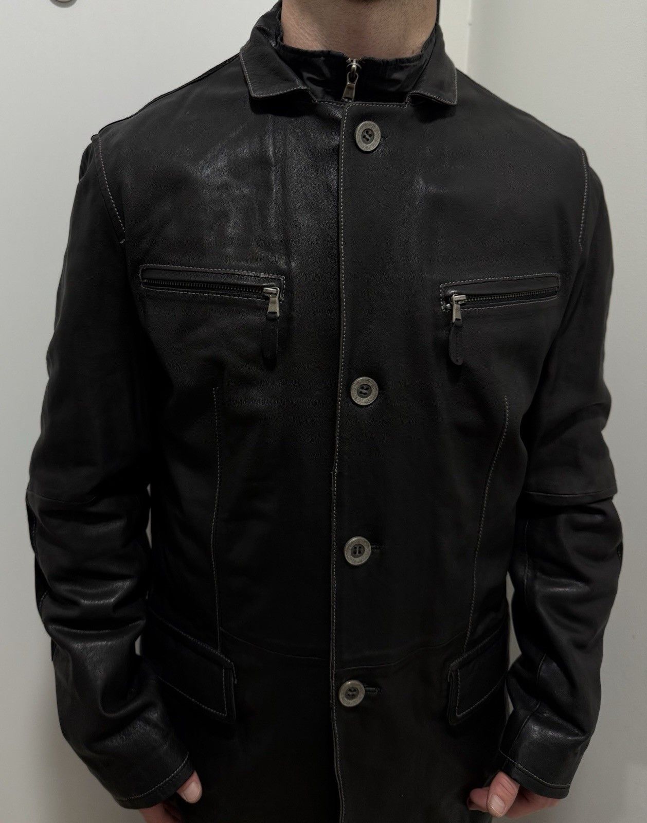 Guy Laroche Vintage Guy Laroche Homme Mens Leather Jacket Hybrid Coat Size US L / EU 52-54 / 3 - 5 Thumbnail