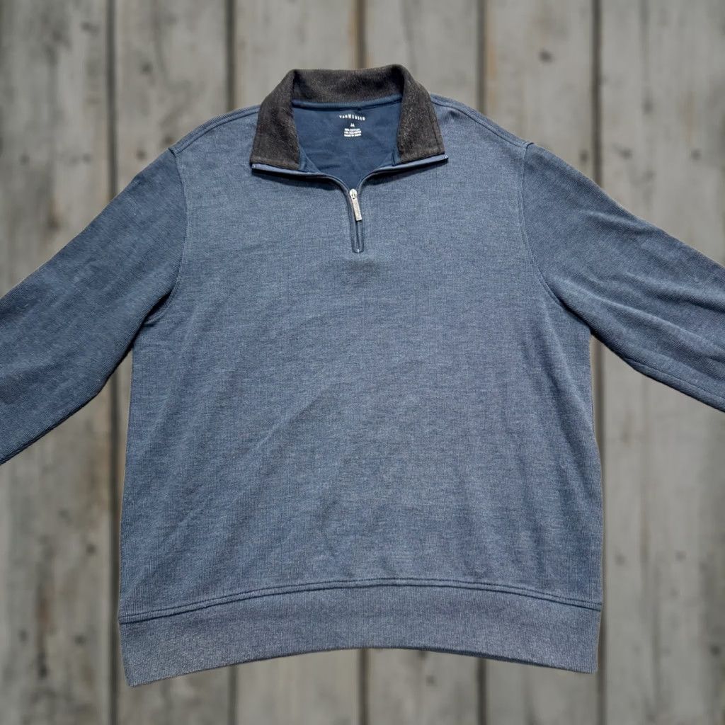 Van Heusen Van Heusen Sweatshirt Pullover M Men Blue Cotton Blend Quarter Zip Distressed/Pre-owned Size US M / EU 48-50 / 2 - 1 Thumbnail