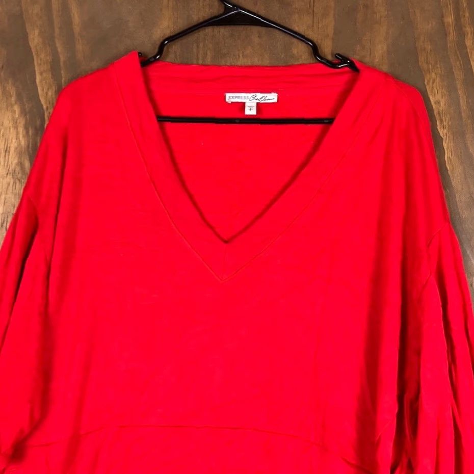 Express Express Womens Sweater Red V Neck Long Sleeve Relaxed Rayon Blend Small Size S / US 4 / IT 40 - 2 Thumbnail