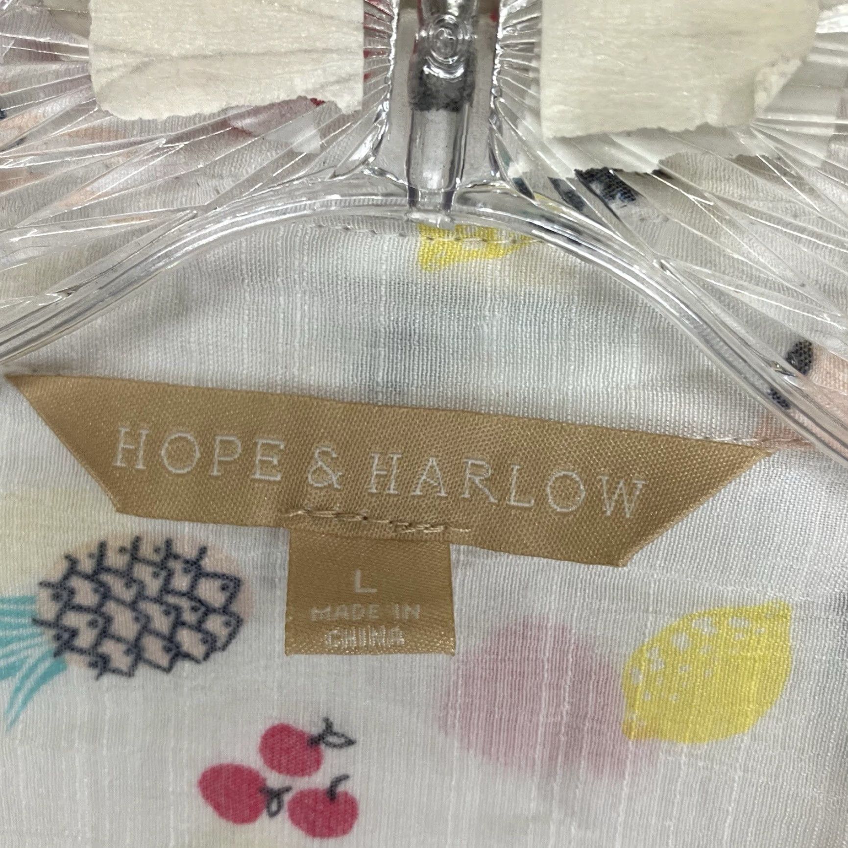 Vintage Hope & Harlow Women's Shirt Tunic L White Floral Fruit Pattern Button-Up Sheer Lightweight Summer Spring Casual Womens Size L / US 10 / IT 46 - 3 Thumbnail