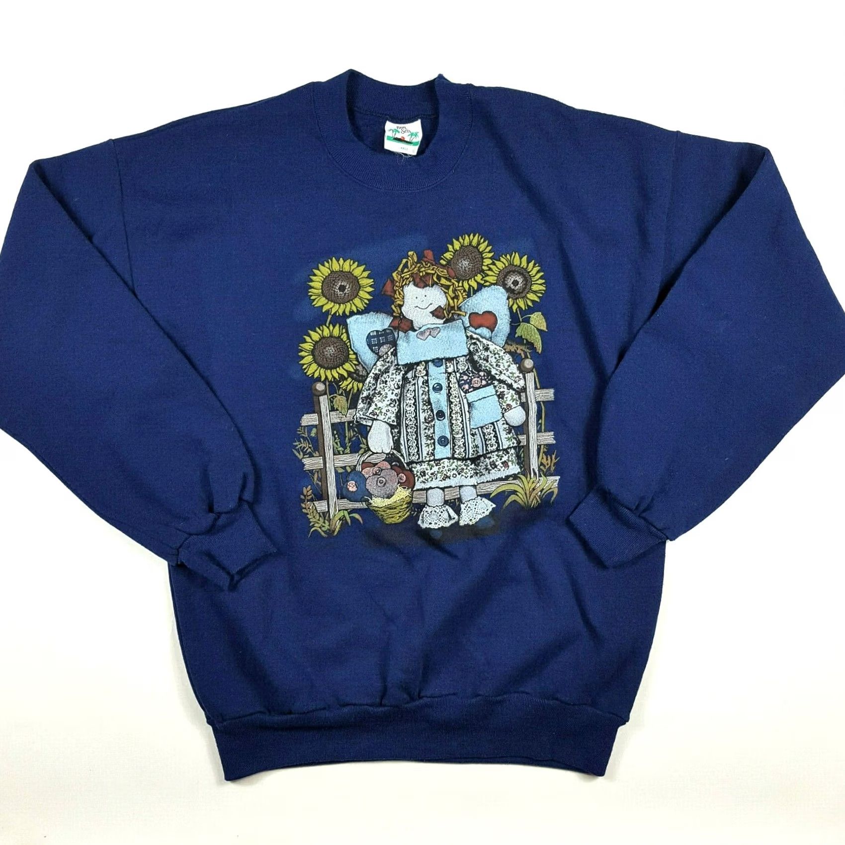 Vintage VINTAGE Sun Sets Annie Doll Sunflower Gardener Navy Blue Crew Neck Sweatshirt L USA Made 50/50 Cotton Blend Size L Mens Size US L / EU 52-54 / 3 - 2 Thumbnail