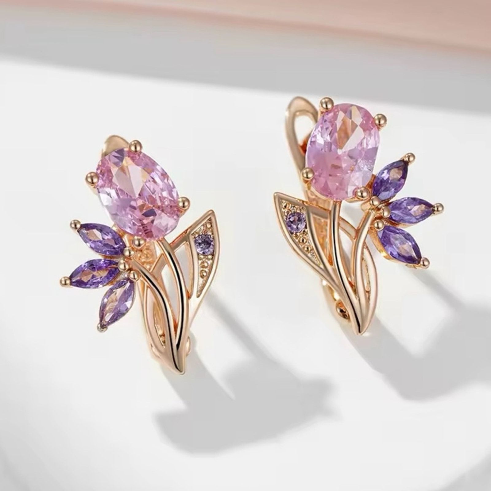 Other Purple Pink Zircon Flower Drop Earrings For Women Size ONE SIZE - 5 Thumbnail