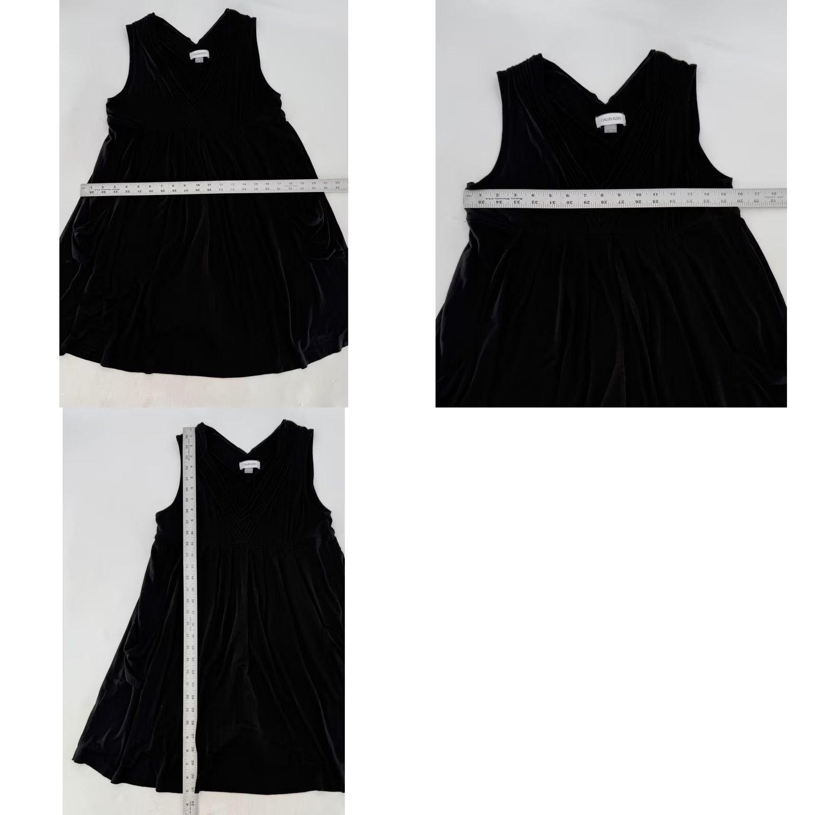 Calvin Klein Calvin Klein Black Sleeveless V-Neck Dress Midi A-Line Pocket Pleated Solid Women's Dress, Casual, Summer, 8, L Size L / US 10 / IT 46 - 8 Thumbnail