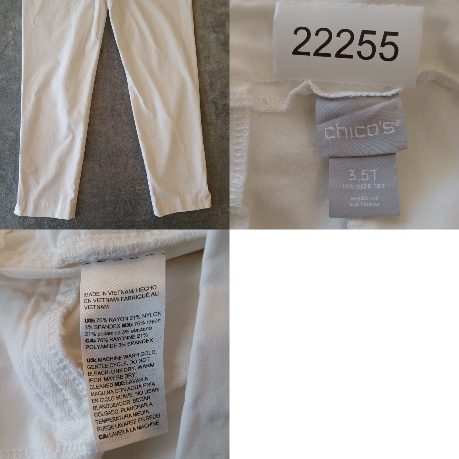 Vintage Chico's Pants Womens 18 Tall White Pull On Straight Ankle Pockets 38x28 Stretch Silk Blend Nylon Rayon Spandex Size 40" / US 18 - 8 Thumbnail