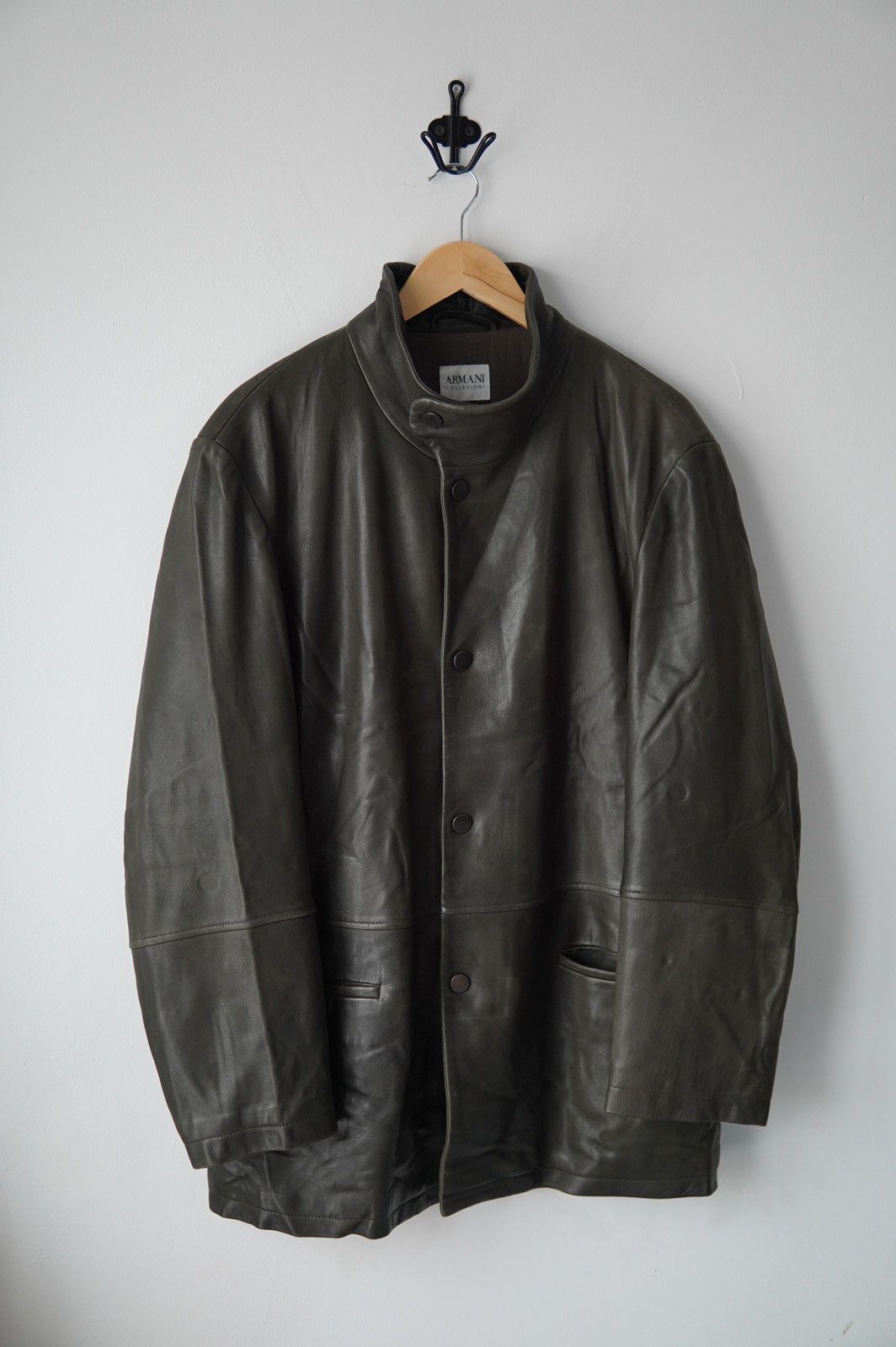 Armani Collezioni 1990s Armani Collezioni Runway Olive Leather Jacket Size US L / EU 52-54 / 3 - 2 Thumbnail