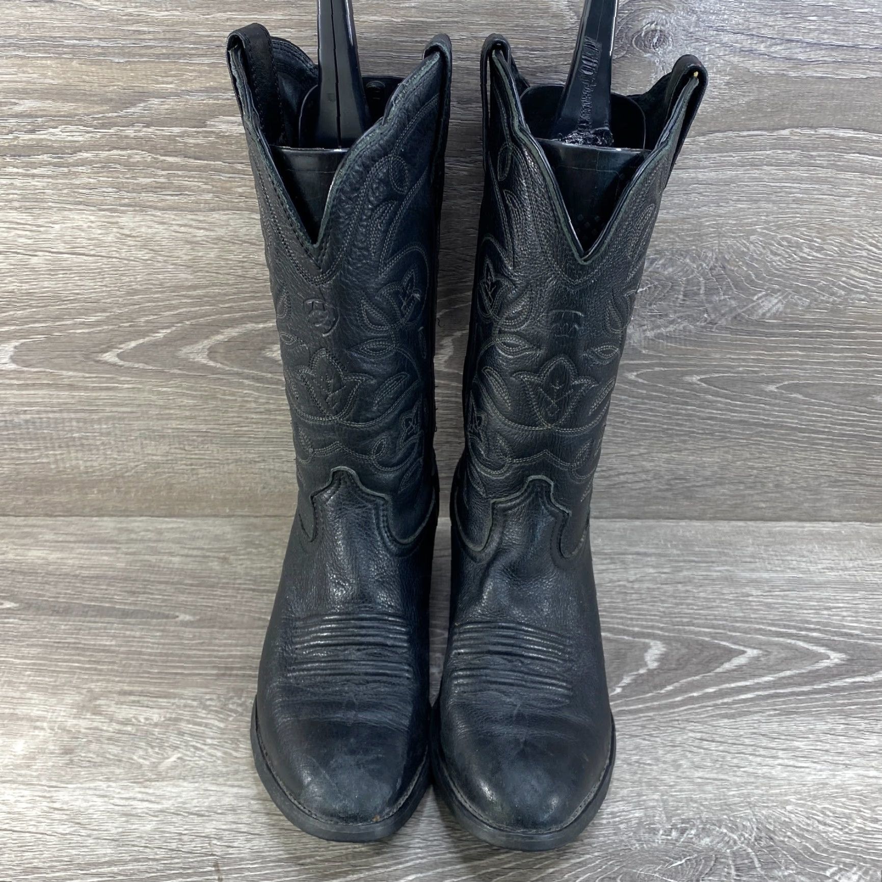 Ariat VINTAGE Ariat Womens 6 B Black Leather Deertan Heritage Round R Toe Cowboy Western Boots Size US 6 / IT 36 - 3 Thumbnail