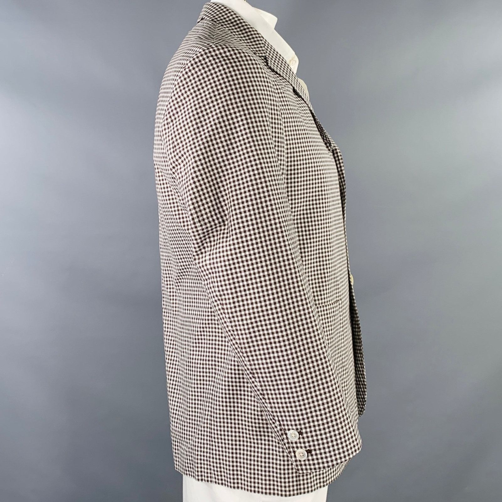 Brooks Brothers Black Fleece BLACK FLEECE White Brown Checkered Cotton Silk Sport Coat Size 42R - 3 Thumbnail