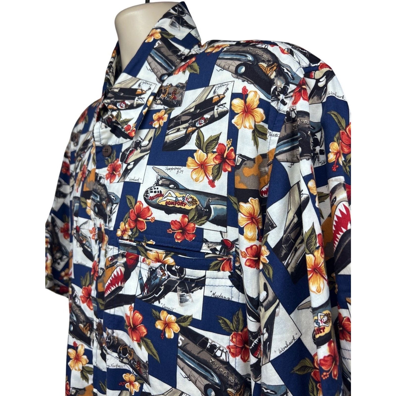 Vintage Cruizin Wear Military War Planes Button Shirt XL Pocket USA Size US XL / EU 56 / 4 - 5 Thumbnail