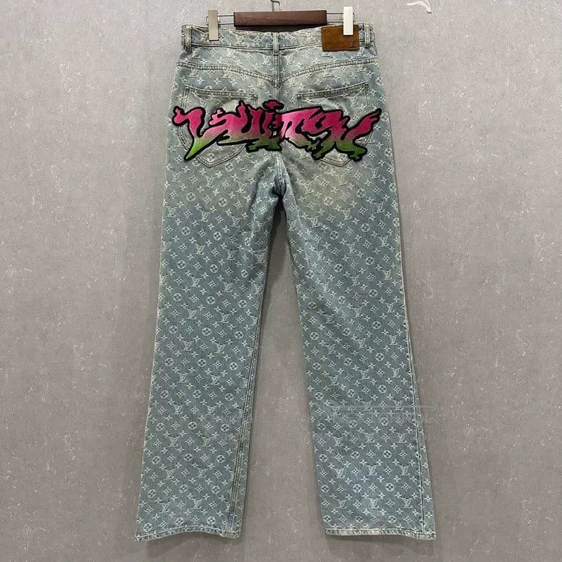 Louis Vuitton Louis Vuitton Fidon Flocked Embroidered Full Logo Denim Pa Size US 30 / EU 46 - 2 Thumbnail