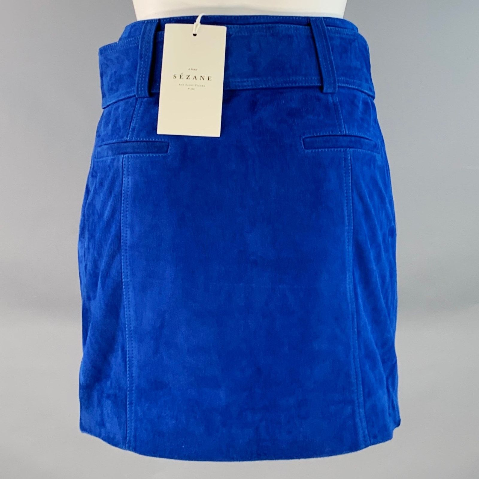 Sezane SEZANE Size 2 Blue Goat Suede Belted Mini Skirt Size 26" / US 2 / IT 38 - 2 Thumbnail