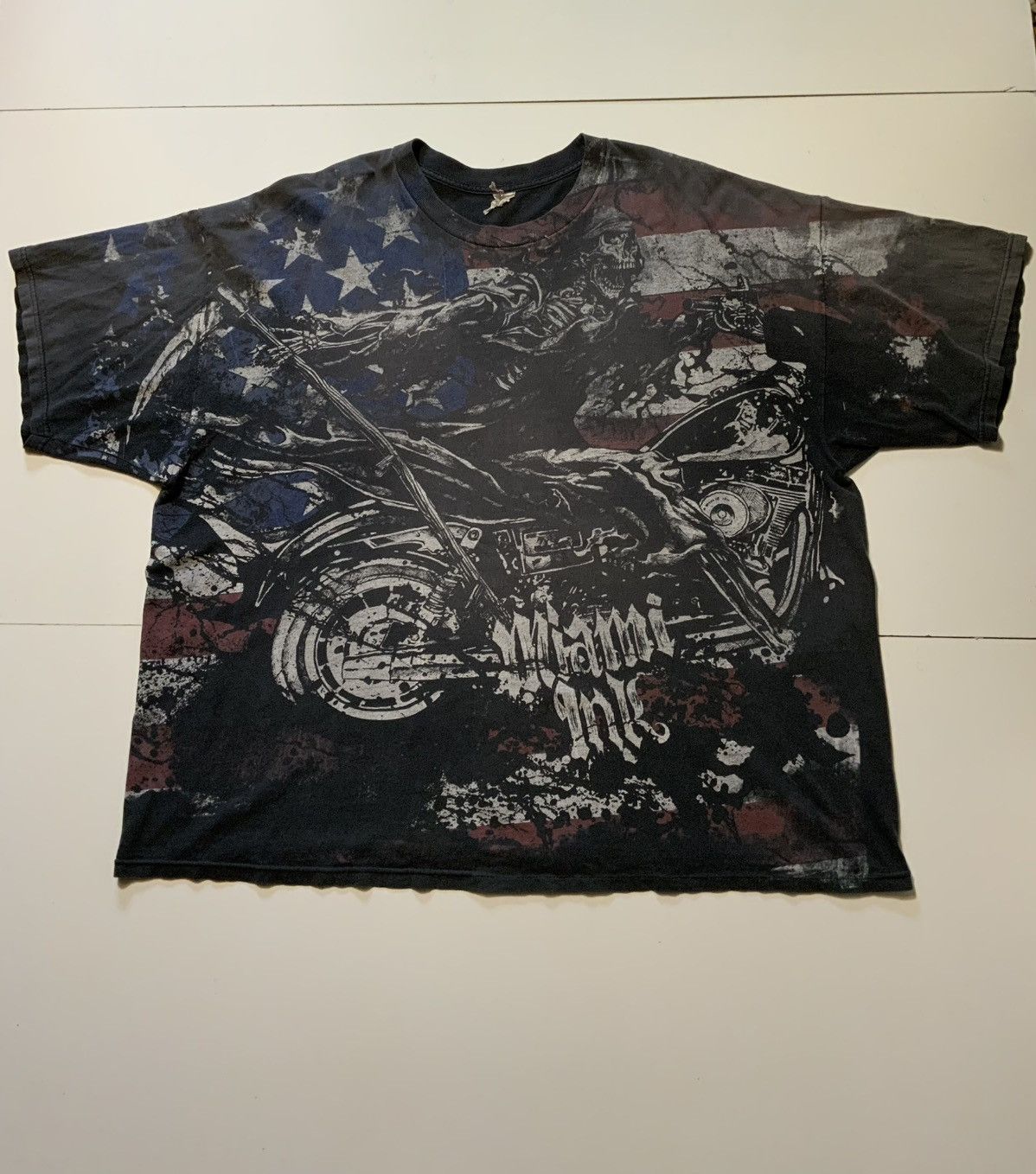 Vintage Y2K Miami Ink Motorcycle American Skeleton Skull T-Shirt Size US XXL / EU 58 / 5 - 1 Thumbnail