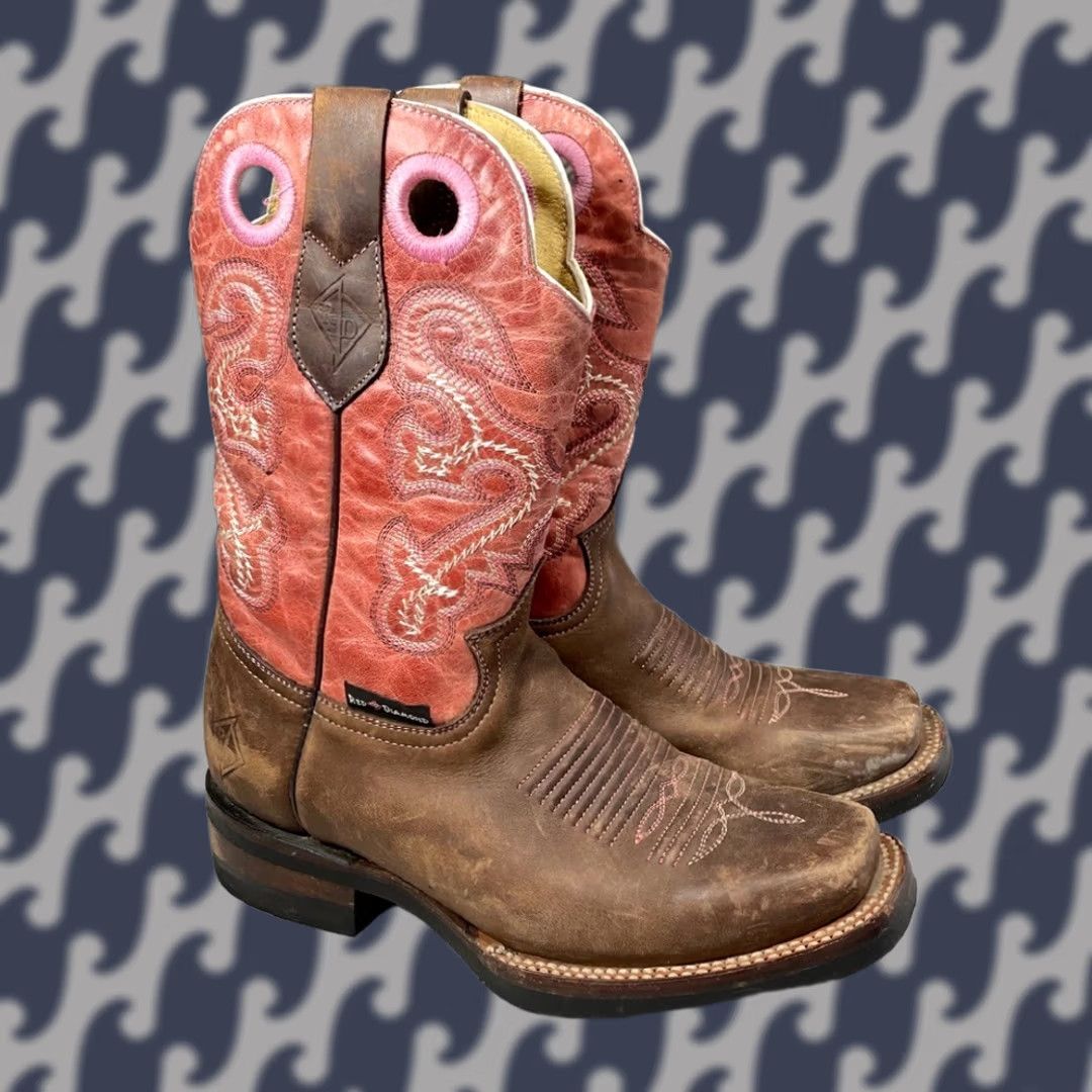 Vintage Red Diamond Women's Leather Cowboy Boots Brown Pink Size 5.5 Size US 6 / IT 36 - 1 Thumbnail