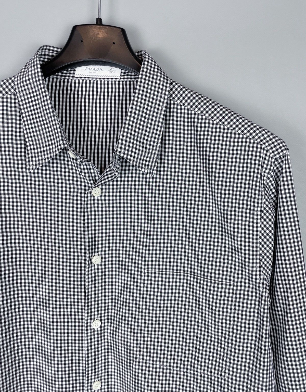 Prada Men’s PRADA White Tab Gingham Check Long Sleeve Shirt Size M Size US M / EU 48-50 / 2 - 3 Thumbnail