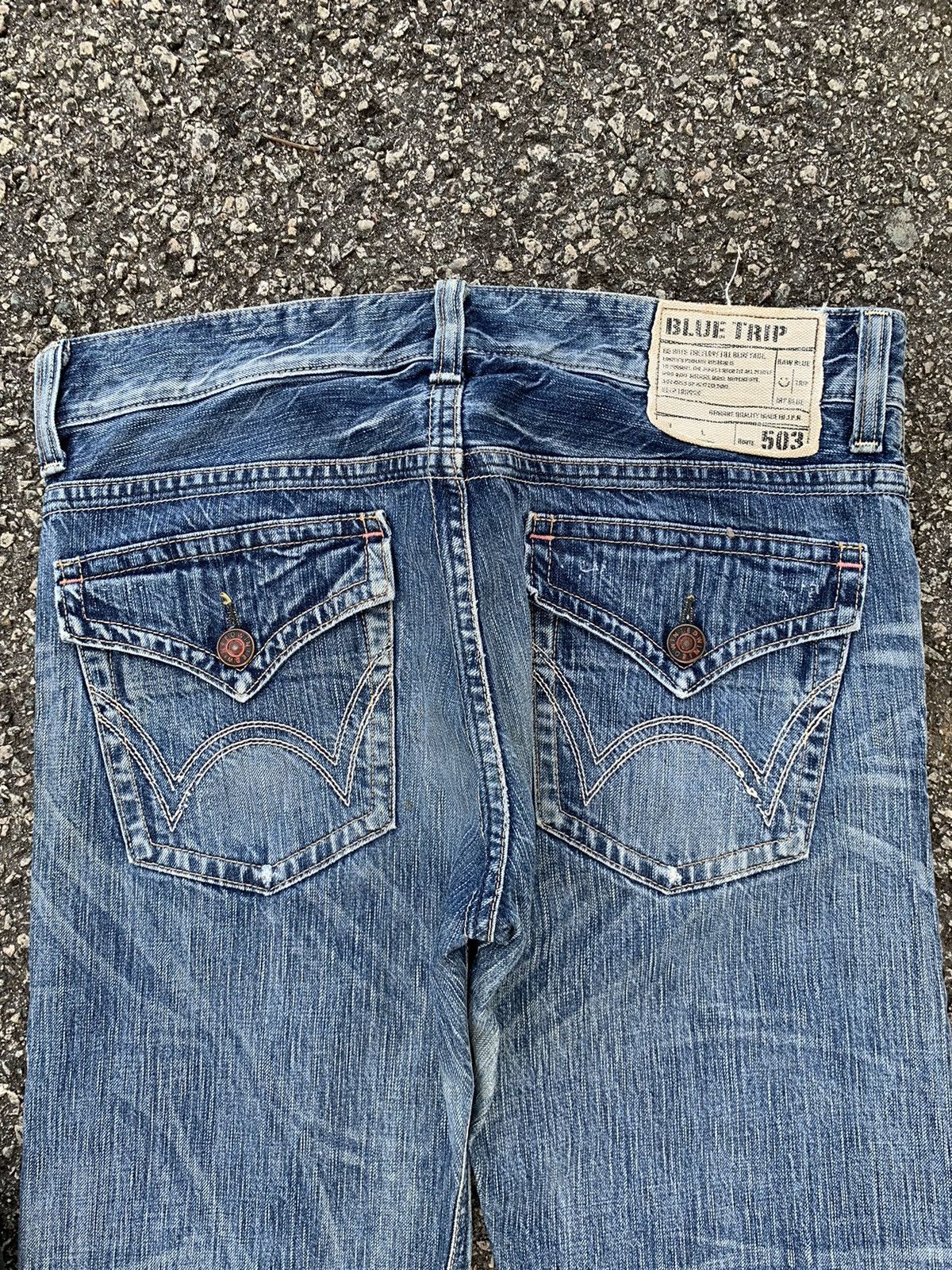 Japanese Brand FLARE💥EDWIN 503 FADED & RUSTY DISTRESSED DENIM Size US 35 - 18 Thumbnail