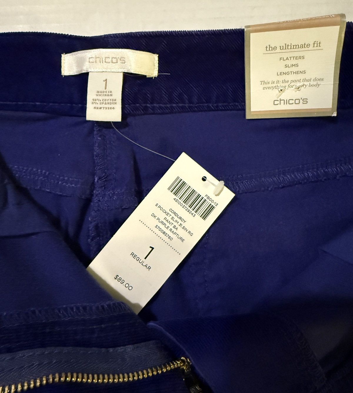 Chicos Chico’s Dark Purple Rapture Ultimate Slim Regular Corduroy Size 30" / US 8 / IT 44 - 2 Thumbnail