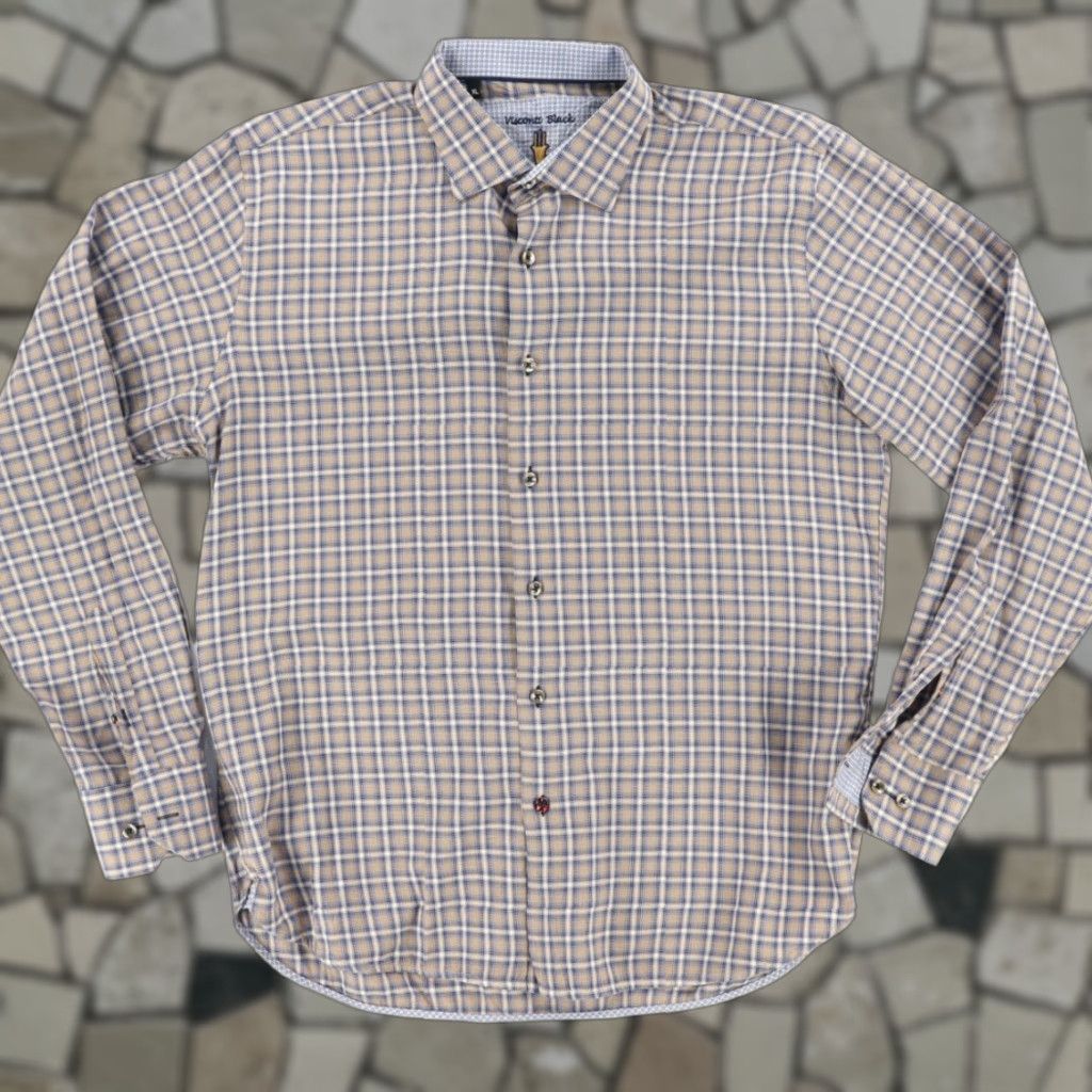 Vintage Visconti Black Slim Fit Twill Gingham Button Up Shirt Brown Men XL Size US XL / EU 56 / 4 - 1 Thumbnail