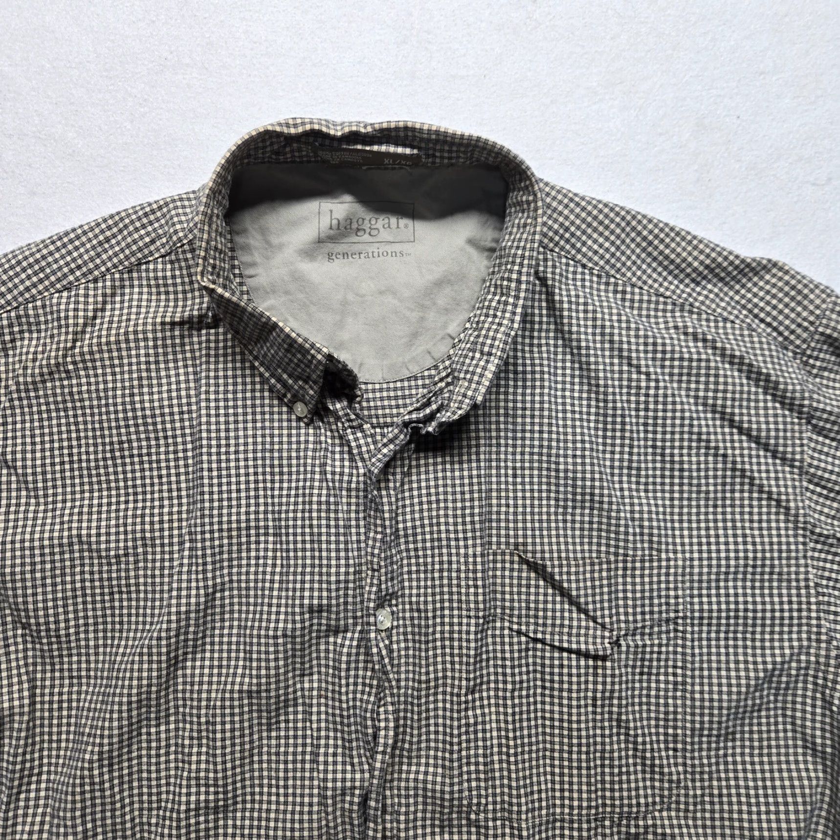 Haggar Haggar Shirt Button-Up Short Sleeve Adult XL Brown Check-Pattern Cotton Casual Front Pocket Men Size US 36 / EU 52 - 2 Thumbnail