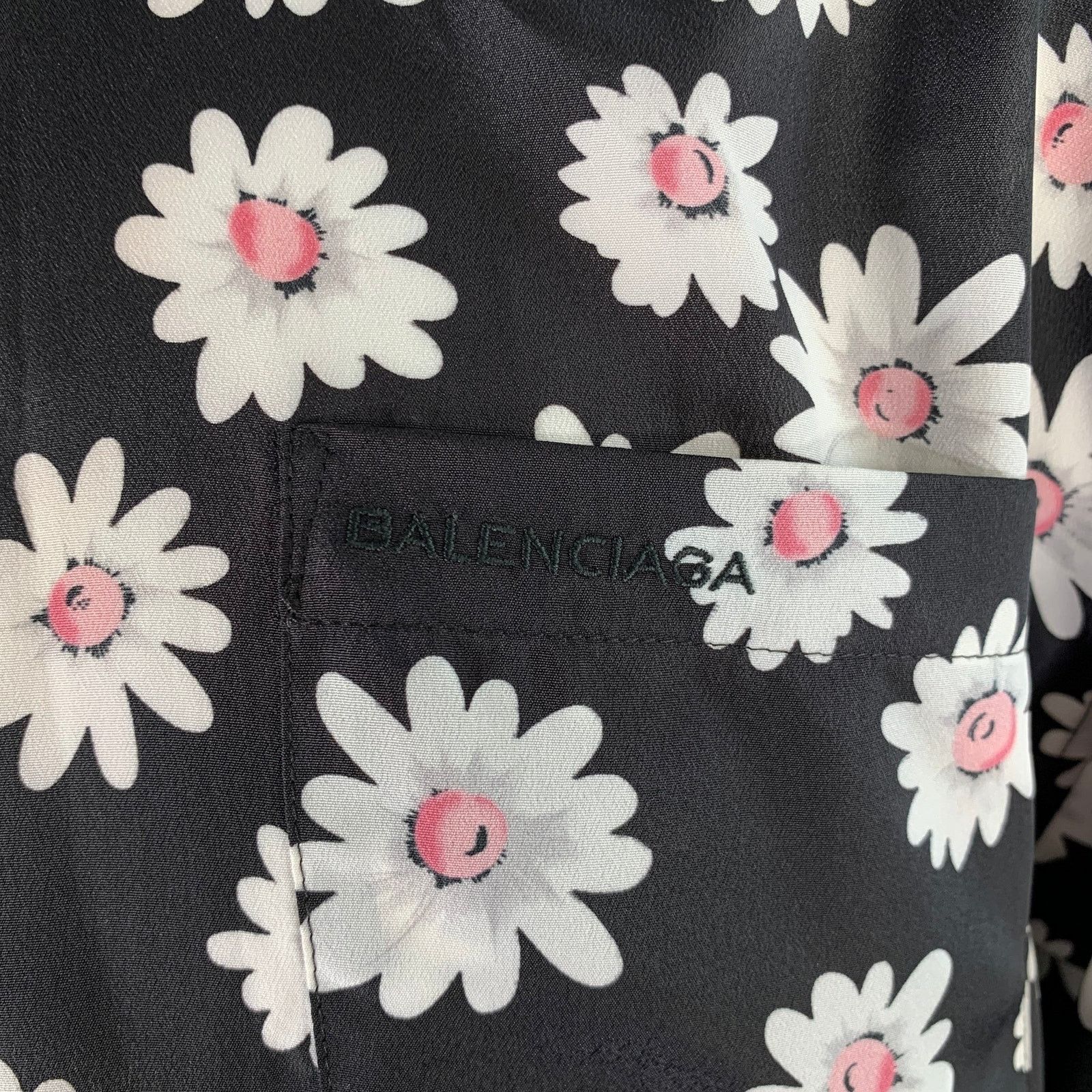 Balenciaga S Black & White Pink Floral Polyester Long Sleeve Shirt Size US S / EU 44-46 / 1 - 2 Thumbnail
