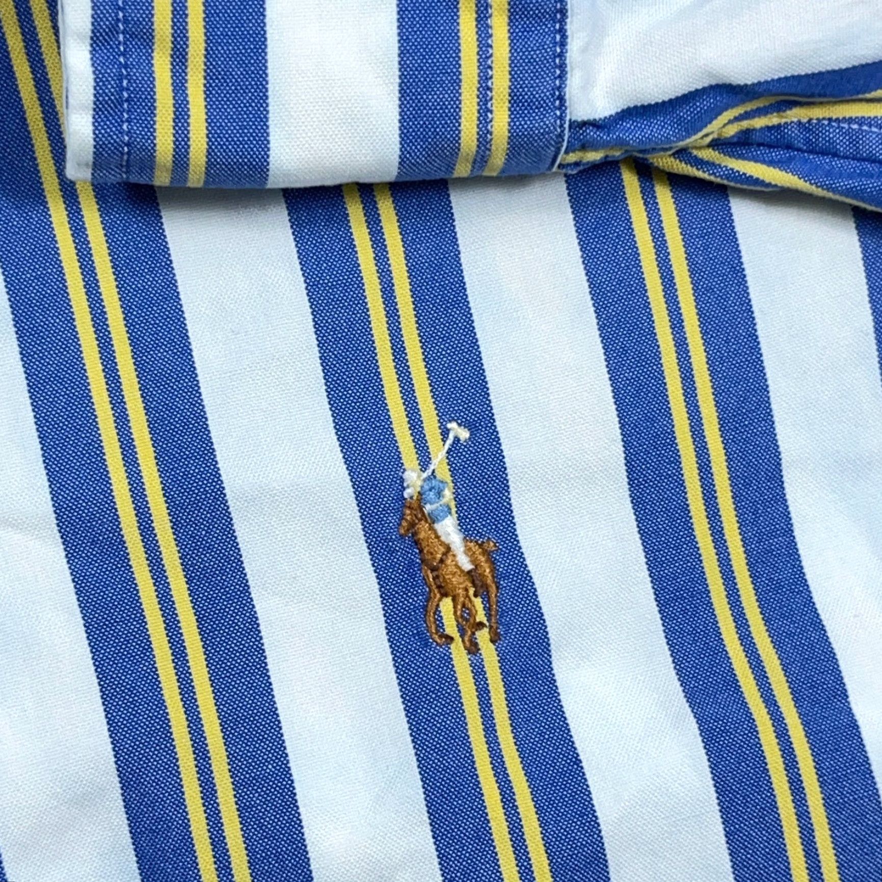 Ralph Lauren Ralph Lauren Button-Up Shirt Mens L Blue Yellow Striped Cotton Oxford Decorative Logo Button-Down Linen? Size US L / EU 52-54 / 3 - 7 Thumbnail