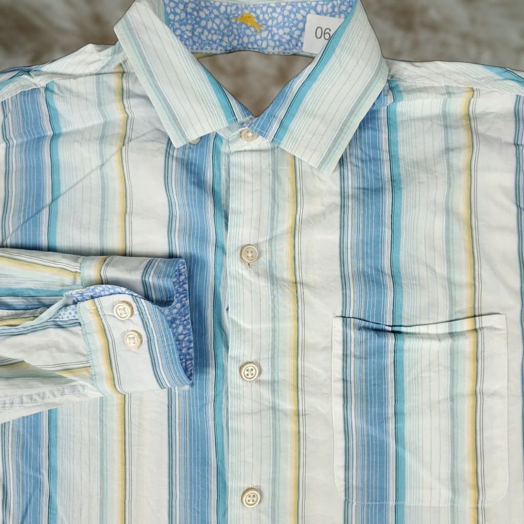 Tommy Bahama Tommy Bahama Button-Up Shirt Mens Medium Blue Striped Cotton Long Sleeve Size US M / EU 48-50 / 2 - 1 Thumbnail