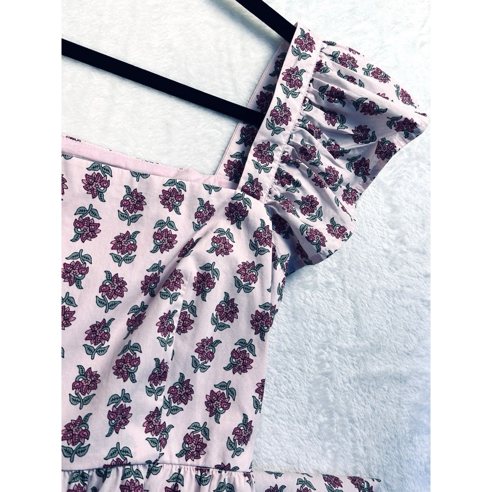 J.Crew J.Crew Floral Midi Dress Pink Ruffle Sleeve Square Neck 6P Size S / US 4 / IT 40 - 14 Thumbnail