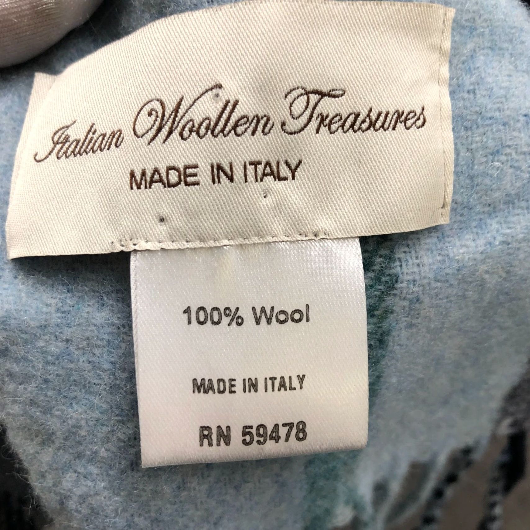 Vintage Italian Woolen Treasures Scarf Mens One Size Blue Plaid Wool Fringe Knit Rectangle Neck Warmer Winter Size ONE SIZE - 7 Thumbnail