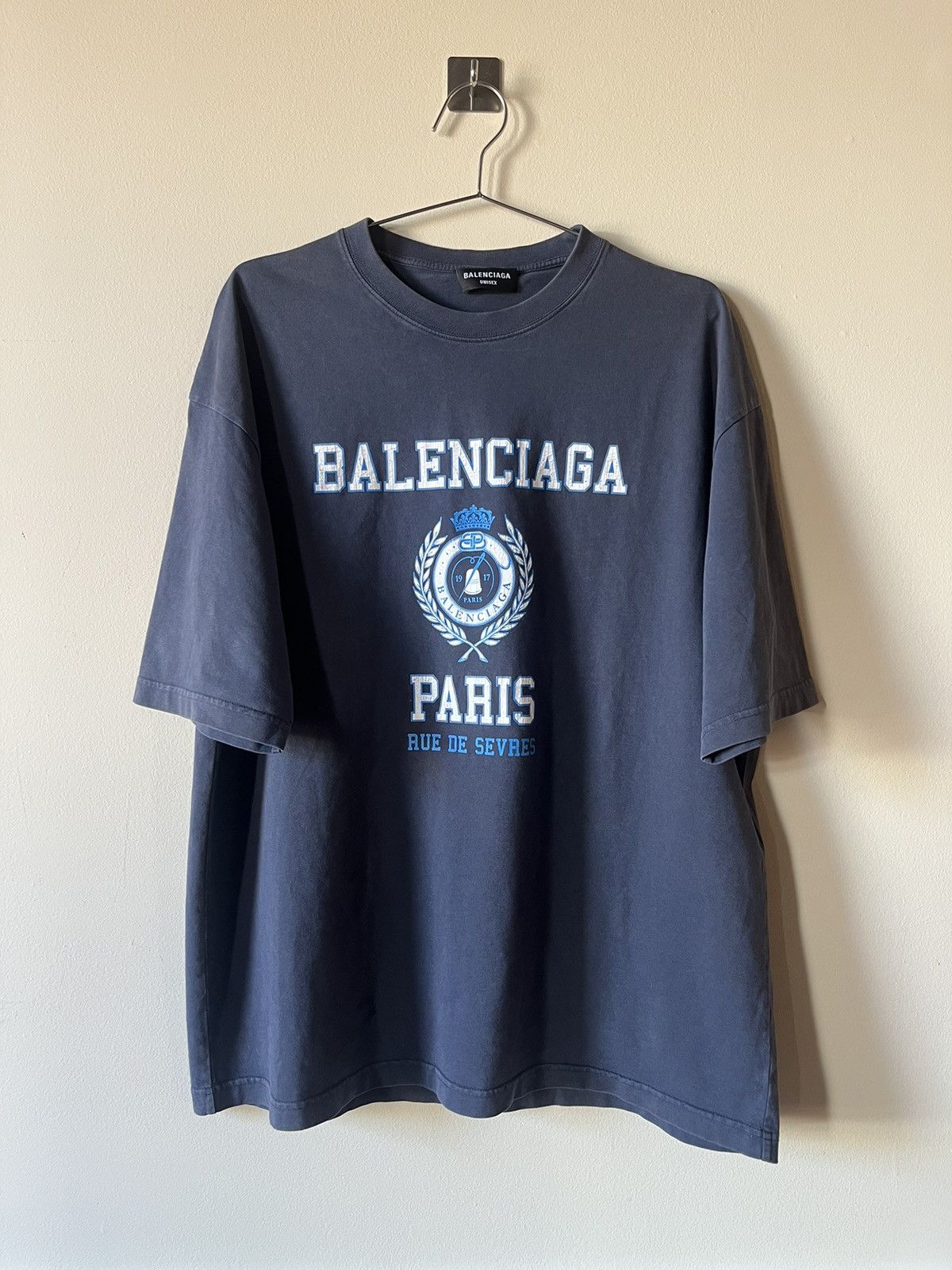 Pre-owned Balenciaga Paris Oversized T-shirt In Navy