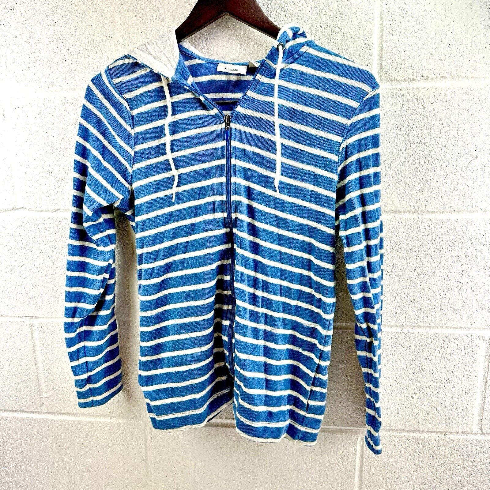 L.L. Bean VINTAGE 90s, Y2K L.L.Bean Blue Striped Zipper Hoodie Rugby M Size US M / EU 48-50 / 2 - 1 Thumbnail