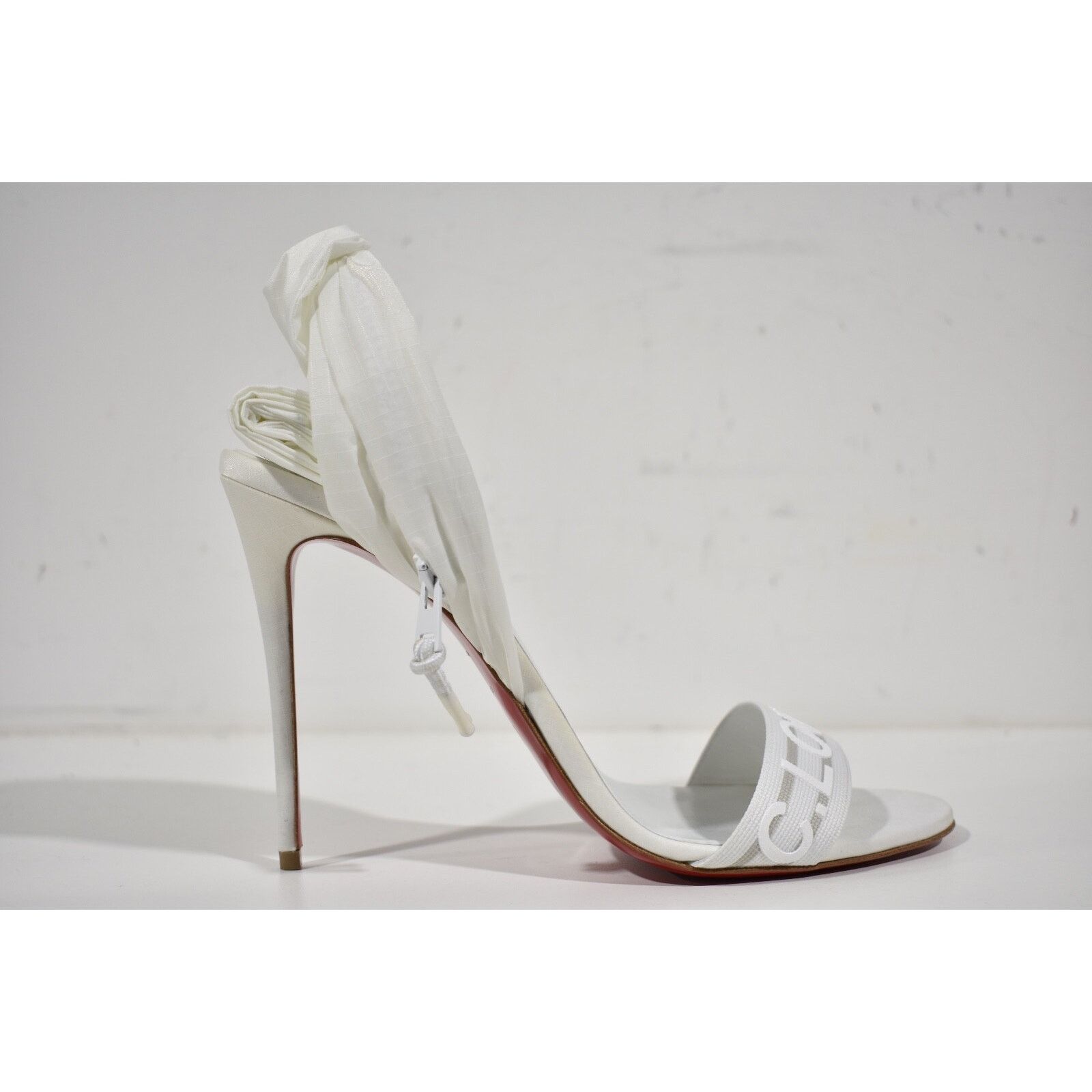 Christian Louboutin Wind Around 100 White Lace Up Tie Bridal Sandal Heel Pump 41 Size US 11 / IT 41 - 2 Thumbnail