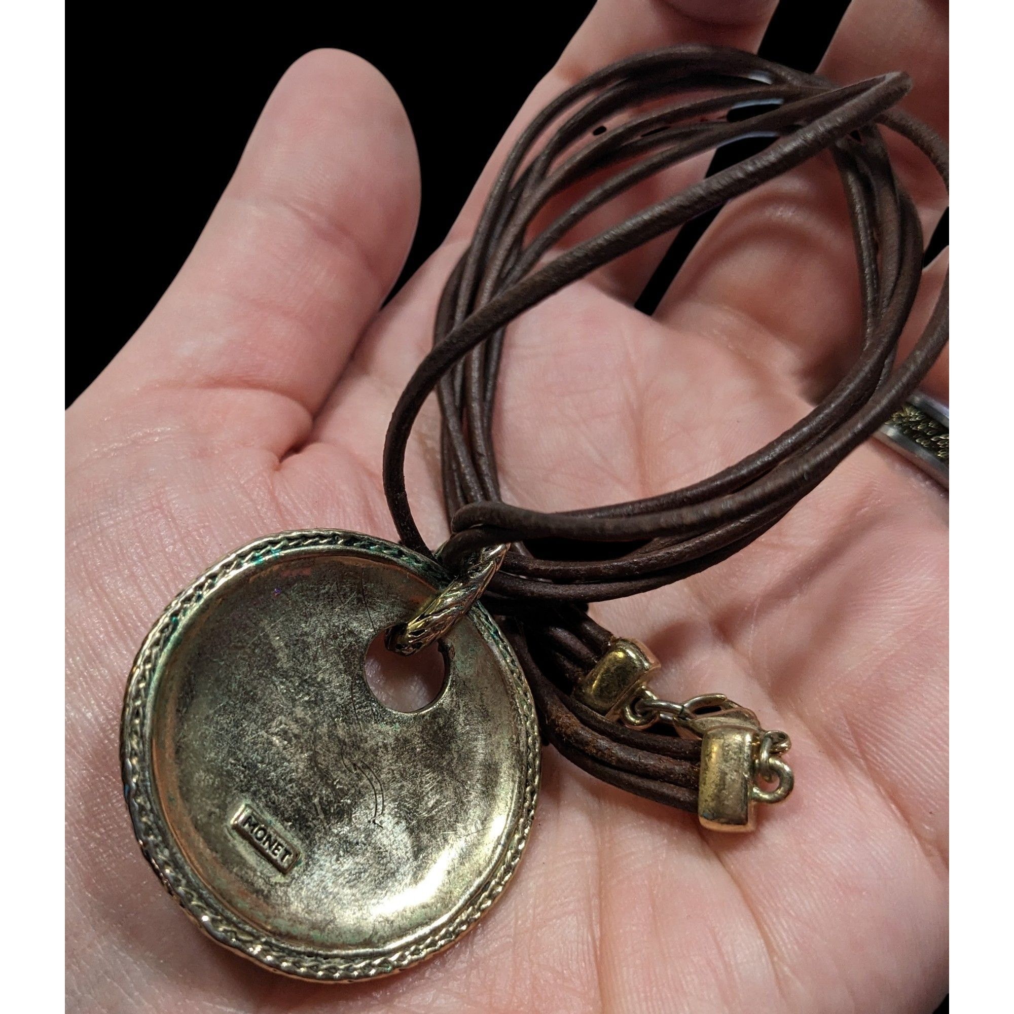 Monet Vintage Monet Bohemian Shell Mosaic Yellow Medallion Pendant Size ONE SIZE - 4 Thumbnail