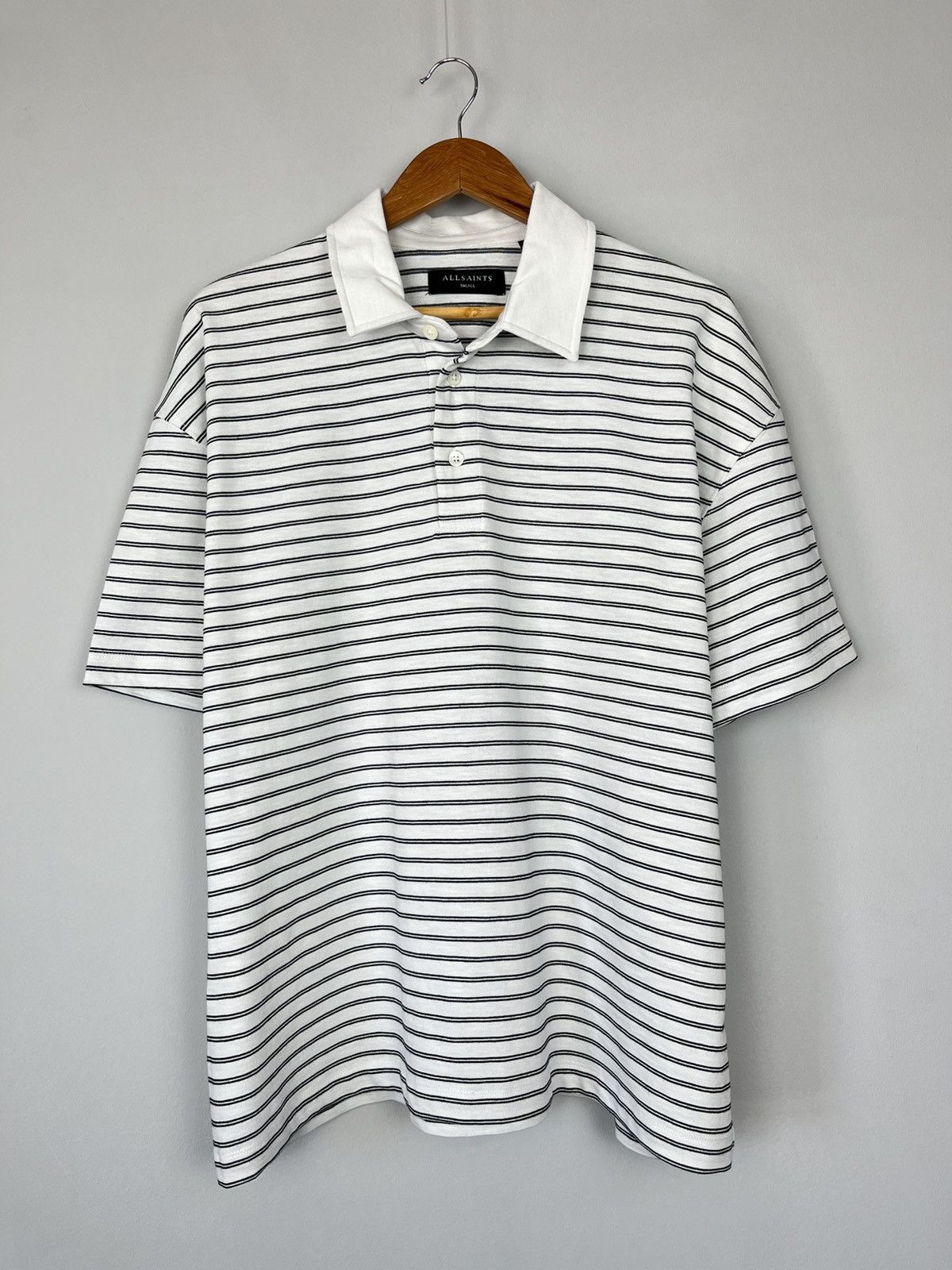 Allsaints AllSaints Ave Short Sleeve Polo Shirt in White Stripe Size US S / EU 44-46 / 1 - 3 Thumbnail