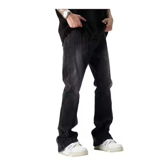 image of Black Striped Stacked Denim Jeans, Men's (Size 32)
