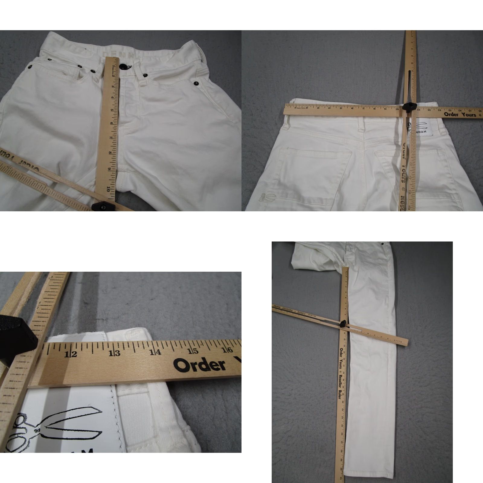 DENHAM Denham Jeans Women Mid Rise Button Fly Razor Slim Fit White 27 27W x 32L Denim 5-Pocket Classic Crochet? Size 27" / US 4 / IT 40 - 8 Thumbnail