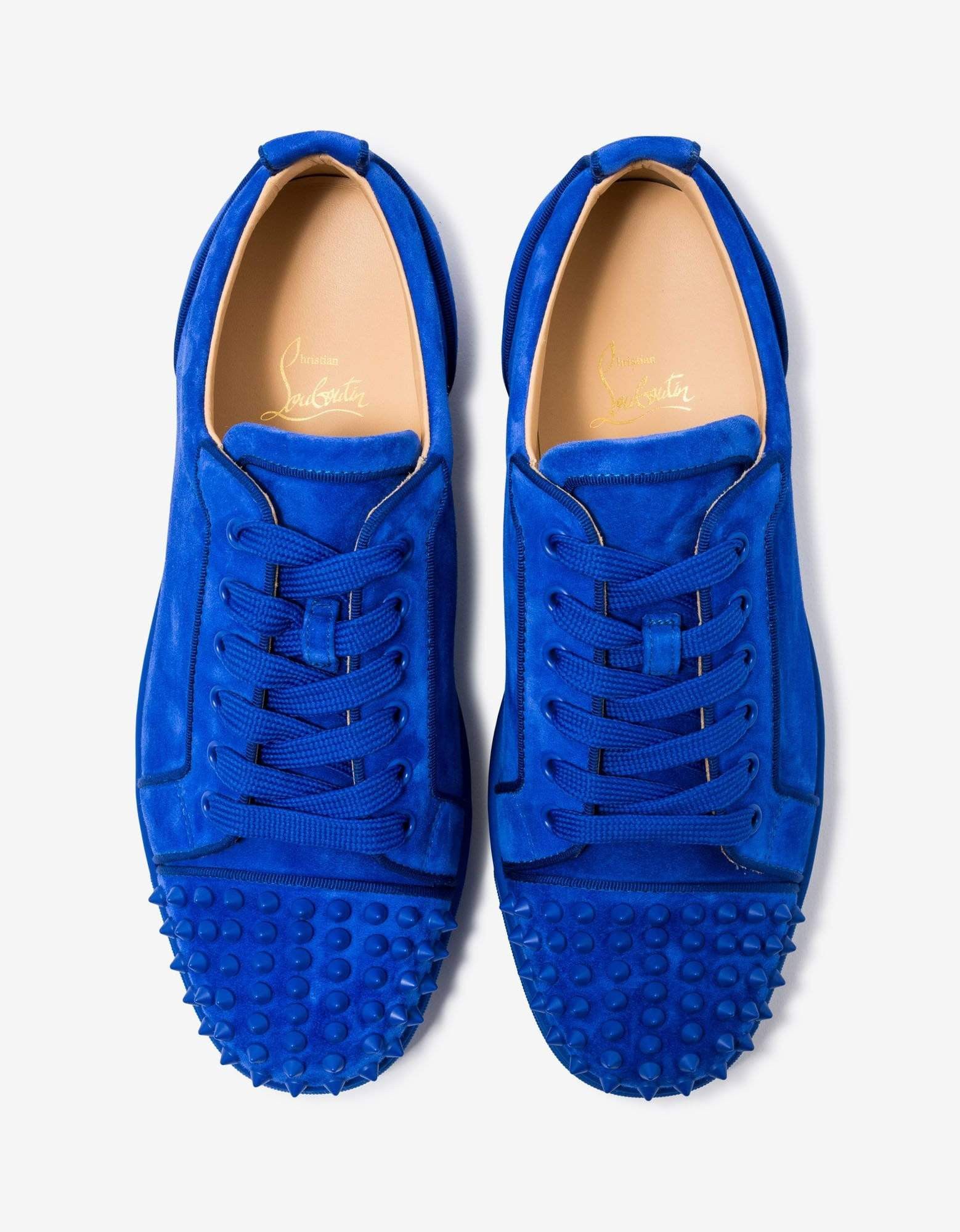Christian Louboutin Louis Junior Spikes Orlato Blue Suede Trainers Size US 12 / EU 45 - 4 Thumbnail