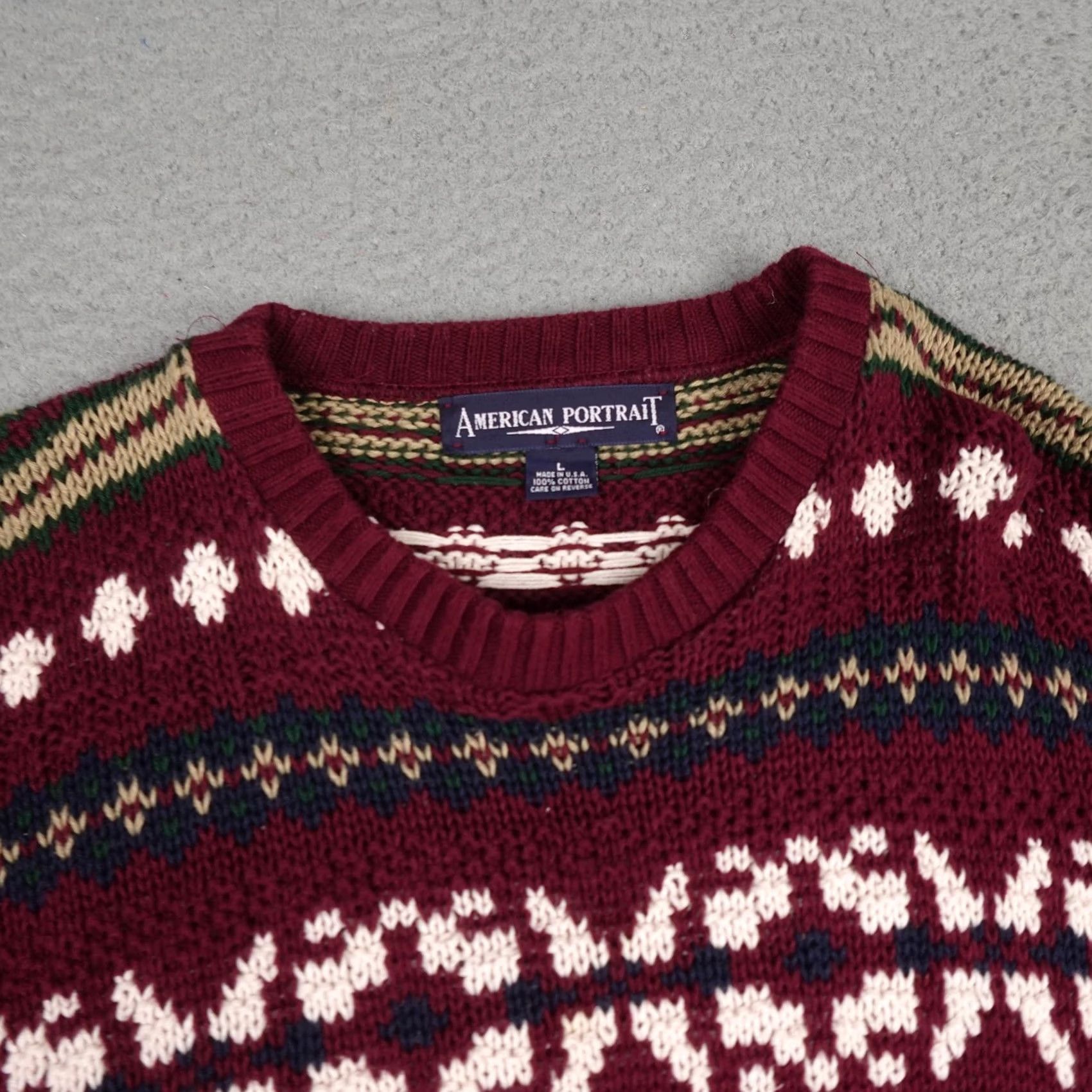 Vintage VINTAGE American Portrait Sweater Mens Large Red Fair Isle Knit Pullover 90s USA Size US L / EU 52-54 / 3 - 5 Thumbnail