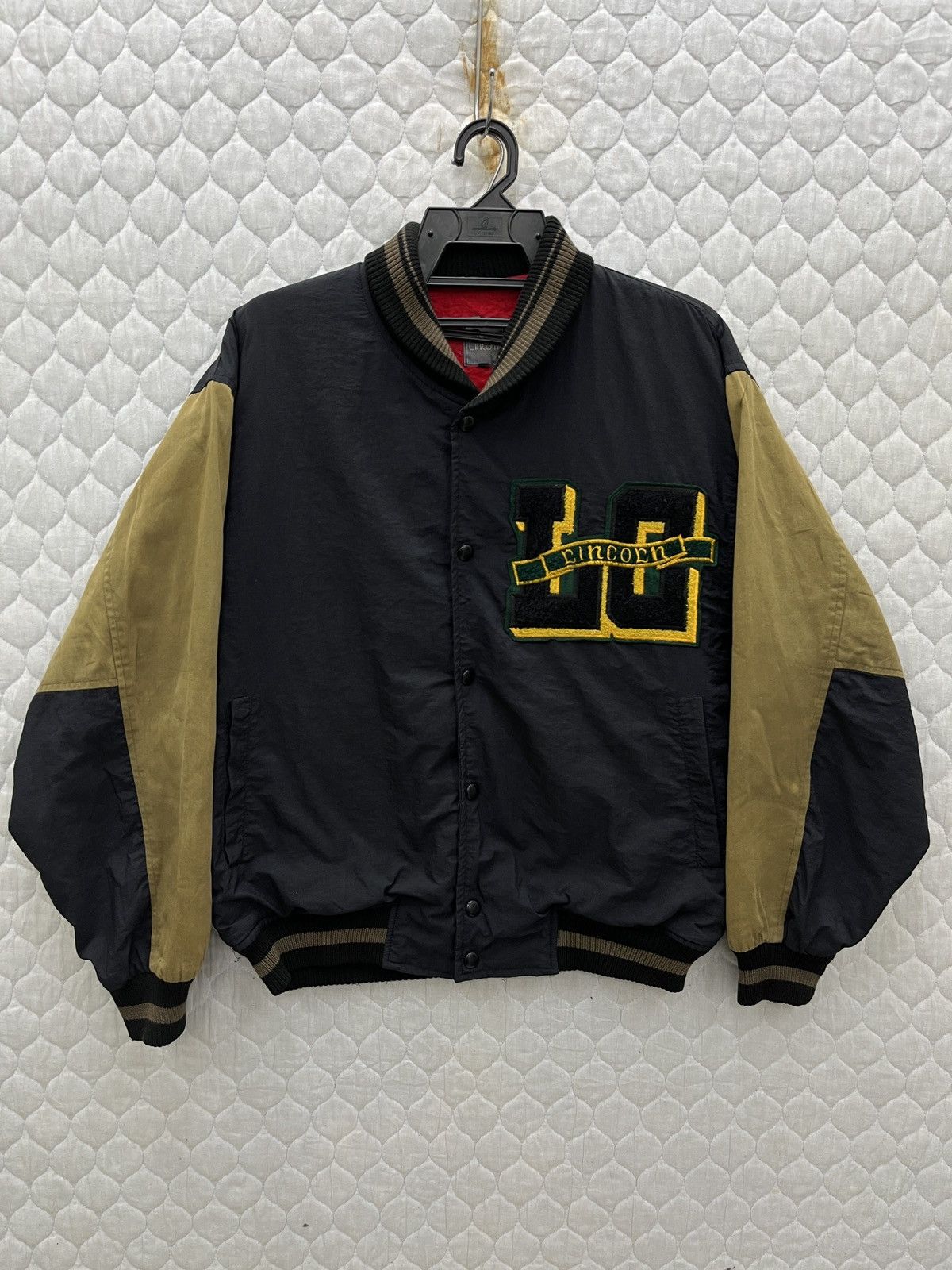 image of Hypebeast x Varsity Jacket Steals Lincoln No Side Spell Out Varsity Jacket, Men's (Size Medium)