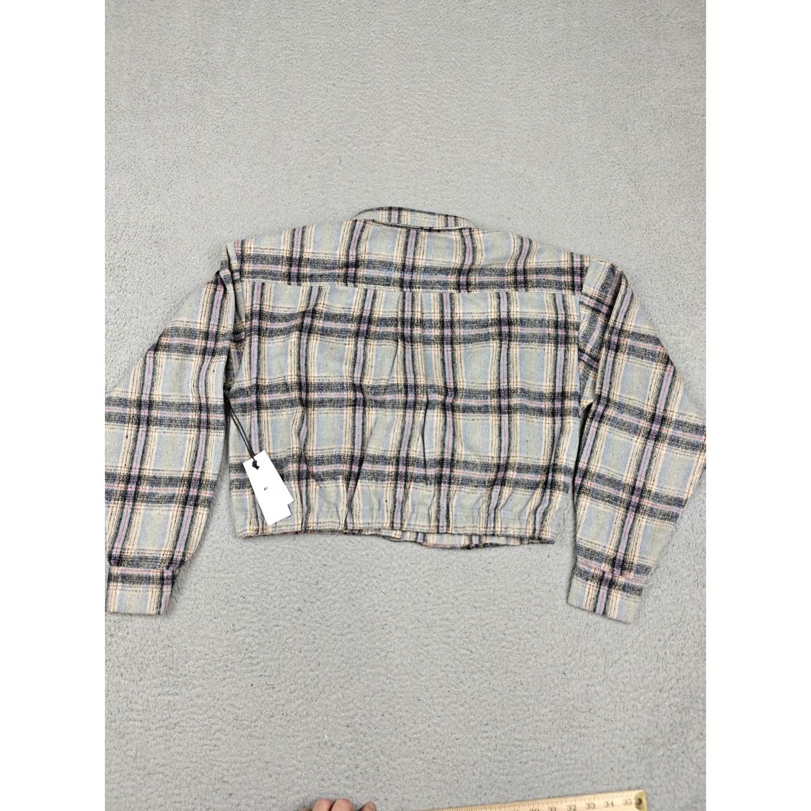 Honor the Gift Honor The Gift Jacket Womens Large Blue Plaid Flannel Bomber Short Crop New Size 36" / US 14 / IT 50 - 3 Thumbnail