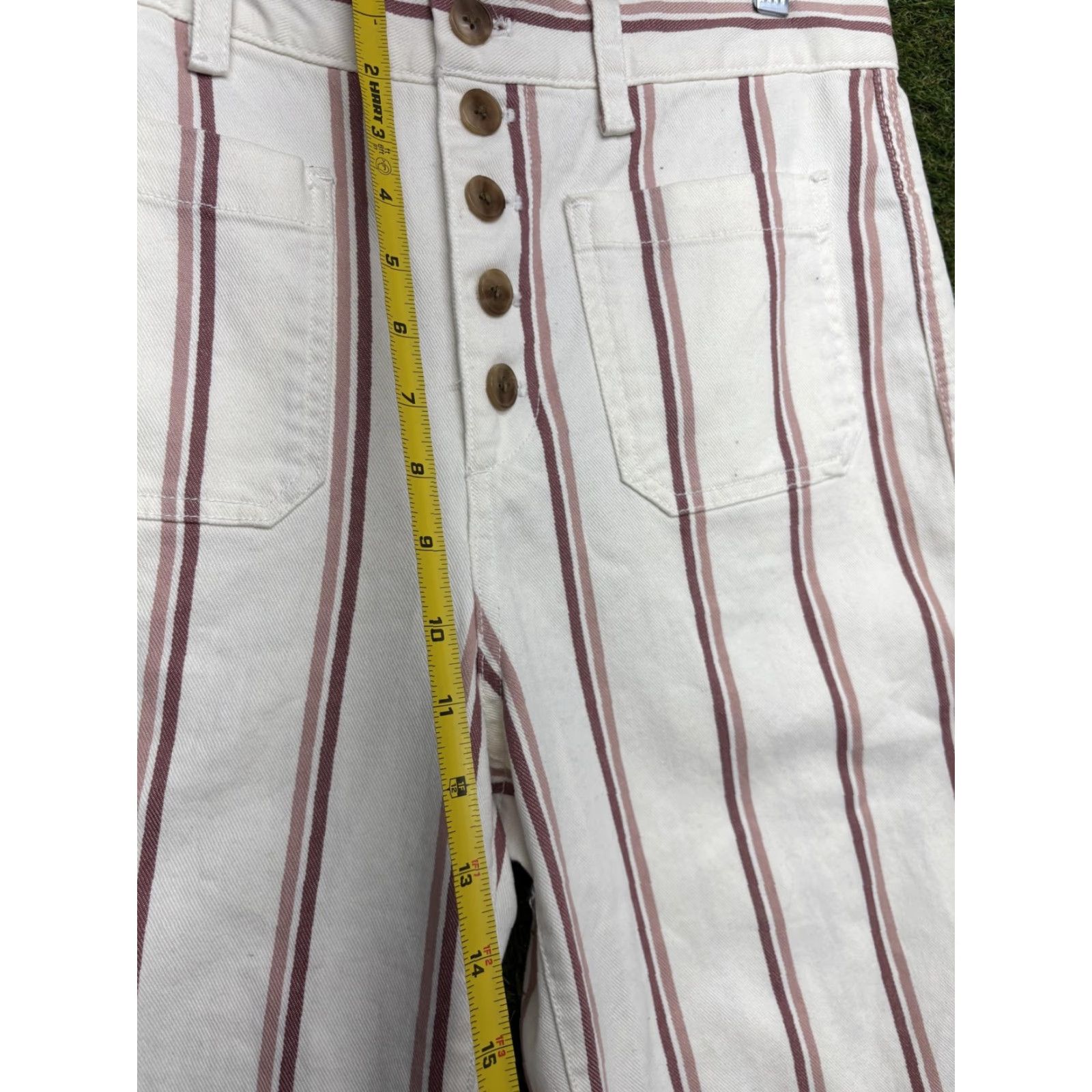 Gap Gap Pants Womens 10 White Striped High Rise Wide Leg Crop Twill Casual Pockets Size 32" / US 10 / IT 46 - 4 Thumbnail