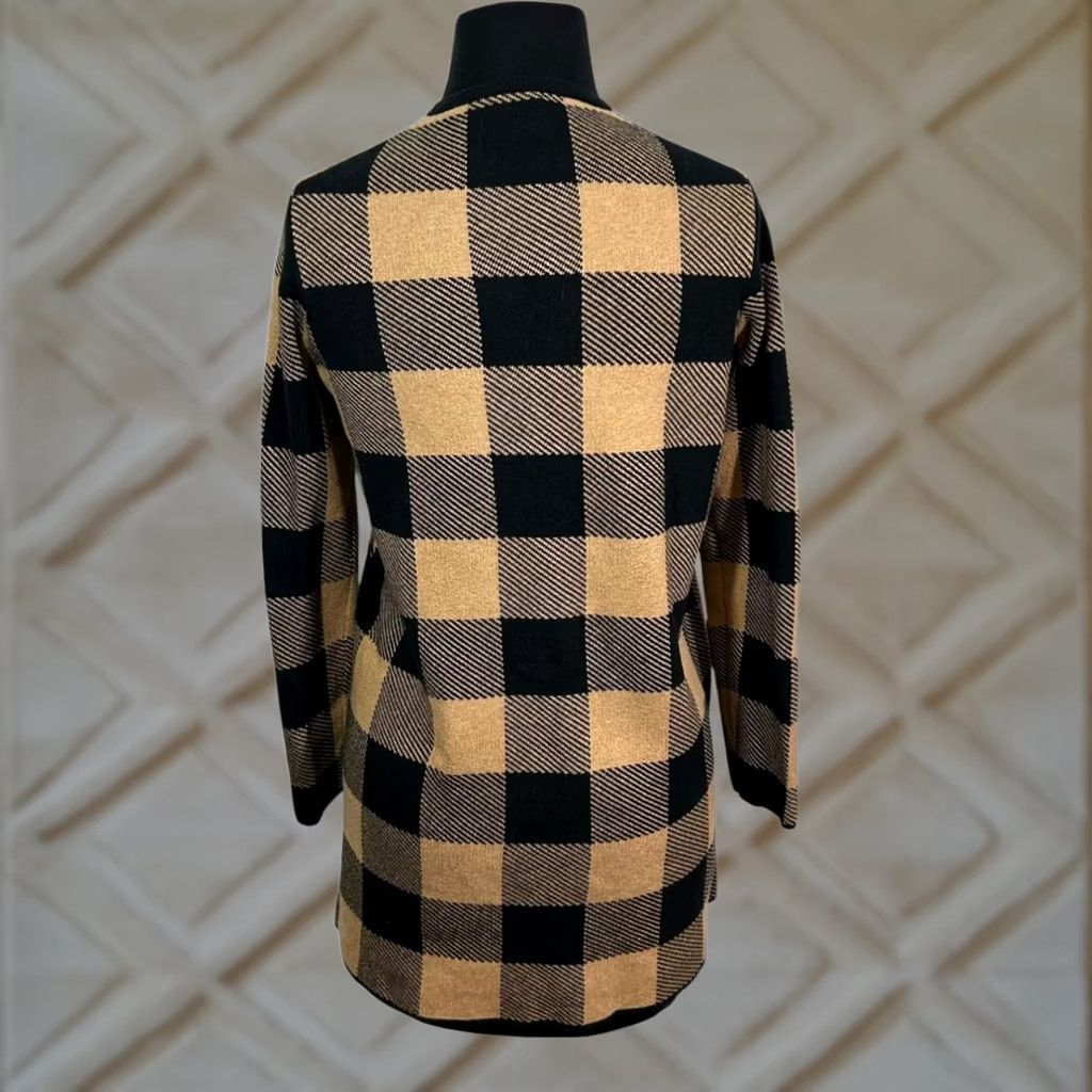 Vintage VINTAGE J Crew Cardigan Buffalo Check Open Front Brown Tan XS Women Sweater Coat Plaid Size XS / US 0-2 / IT 36-38 - 1 Thumbnail