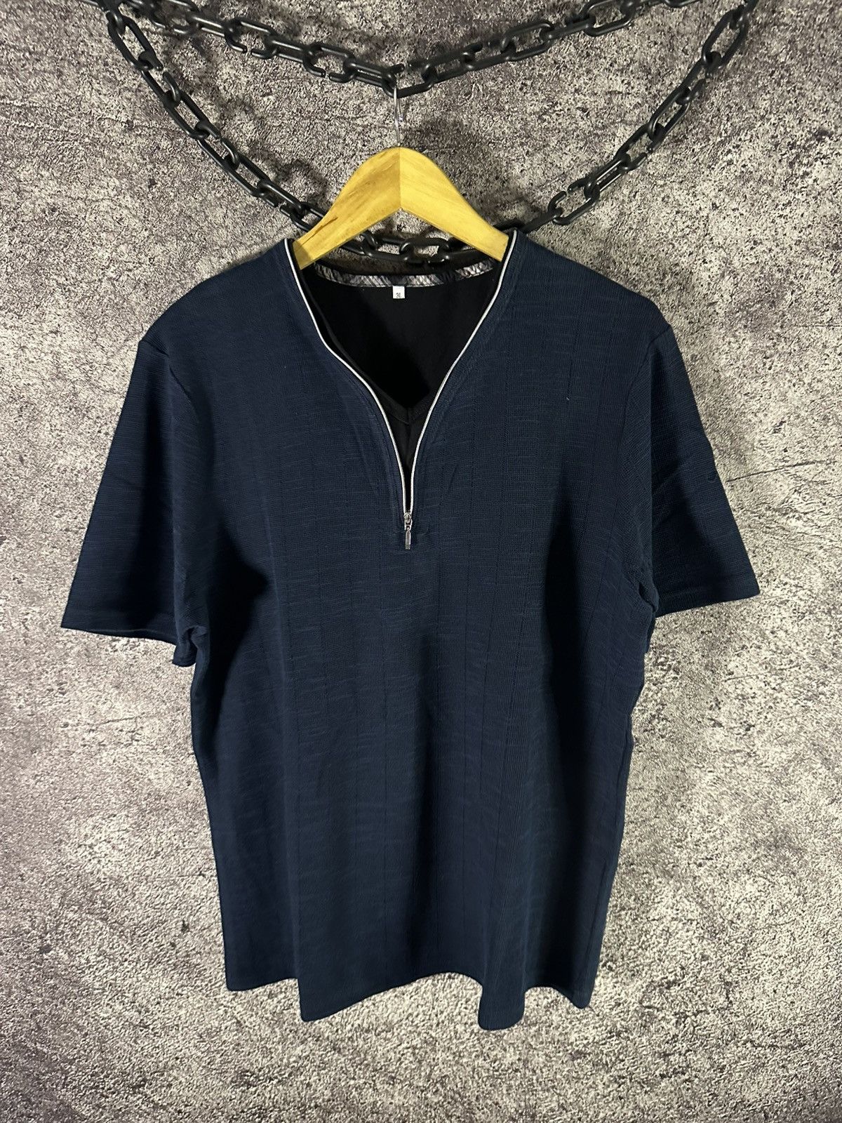 archive y2k T-shirt Ｖ系 Japanese Brand Japanese archive Vkei Textured V-neck Zipper Tshirt