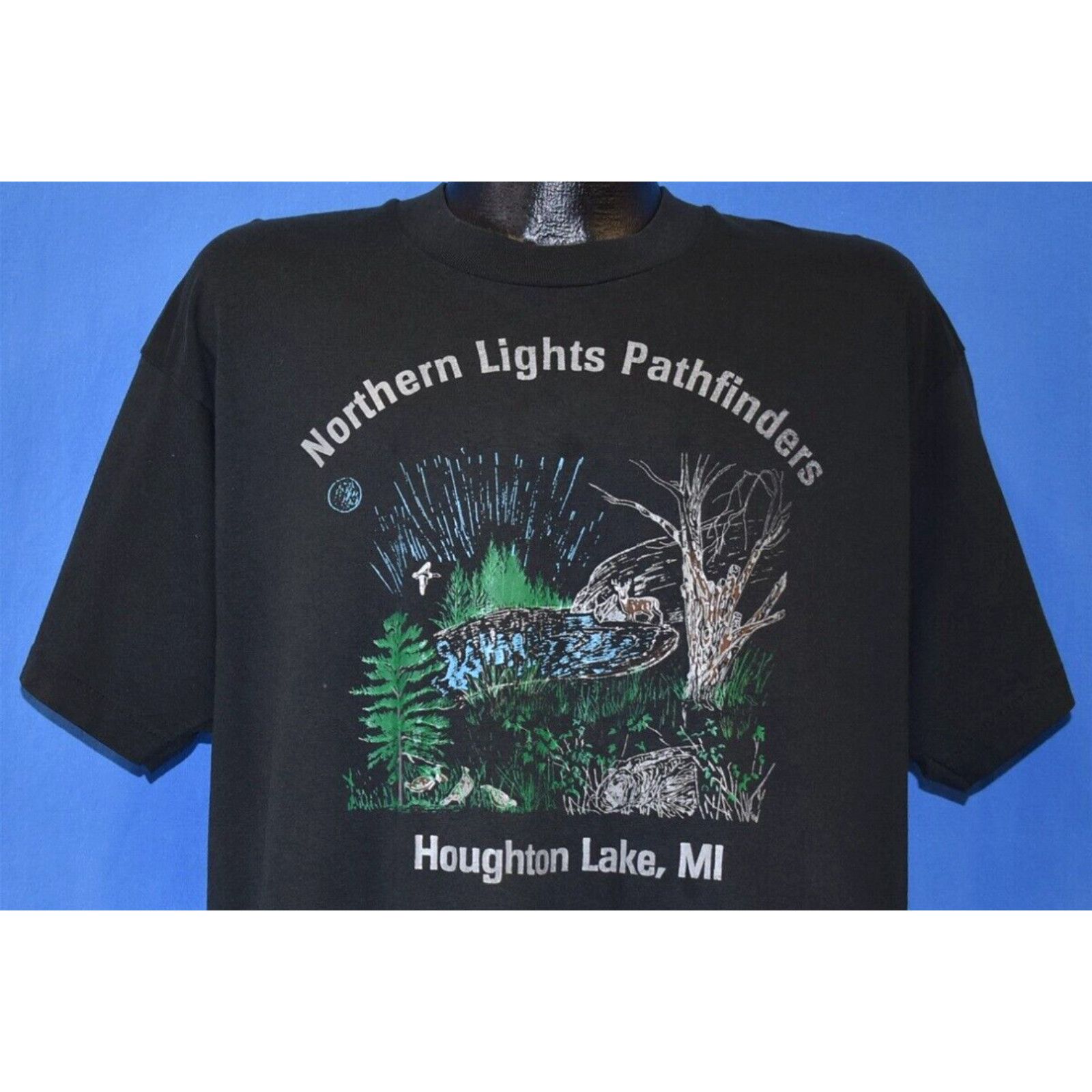 image of Vintage VTG 90's Northern Lights Pathfinders Houghton Lake Michigan Tourist T-Shirt XL in White