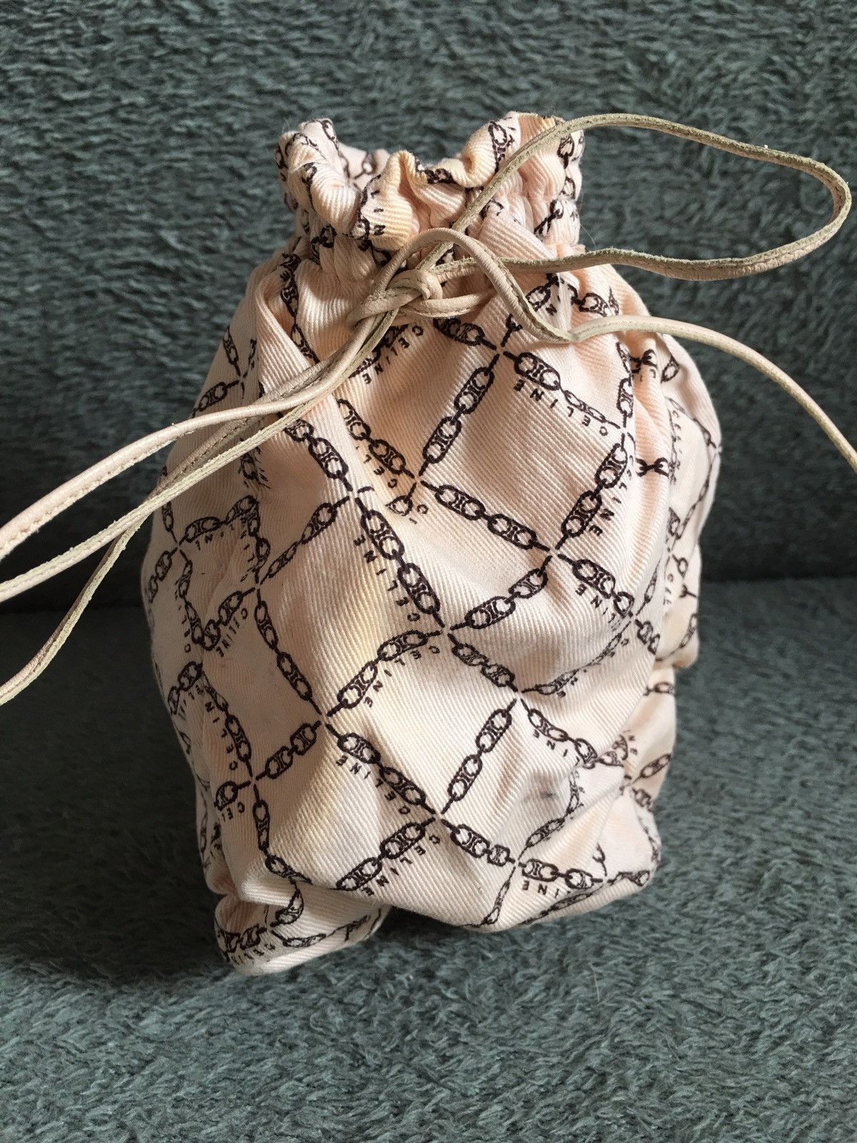 Celine Céline CELINE Canvas Drawstring Pouch Beige Monogram Bag Size ONE SIZE - 3 Thumbnail