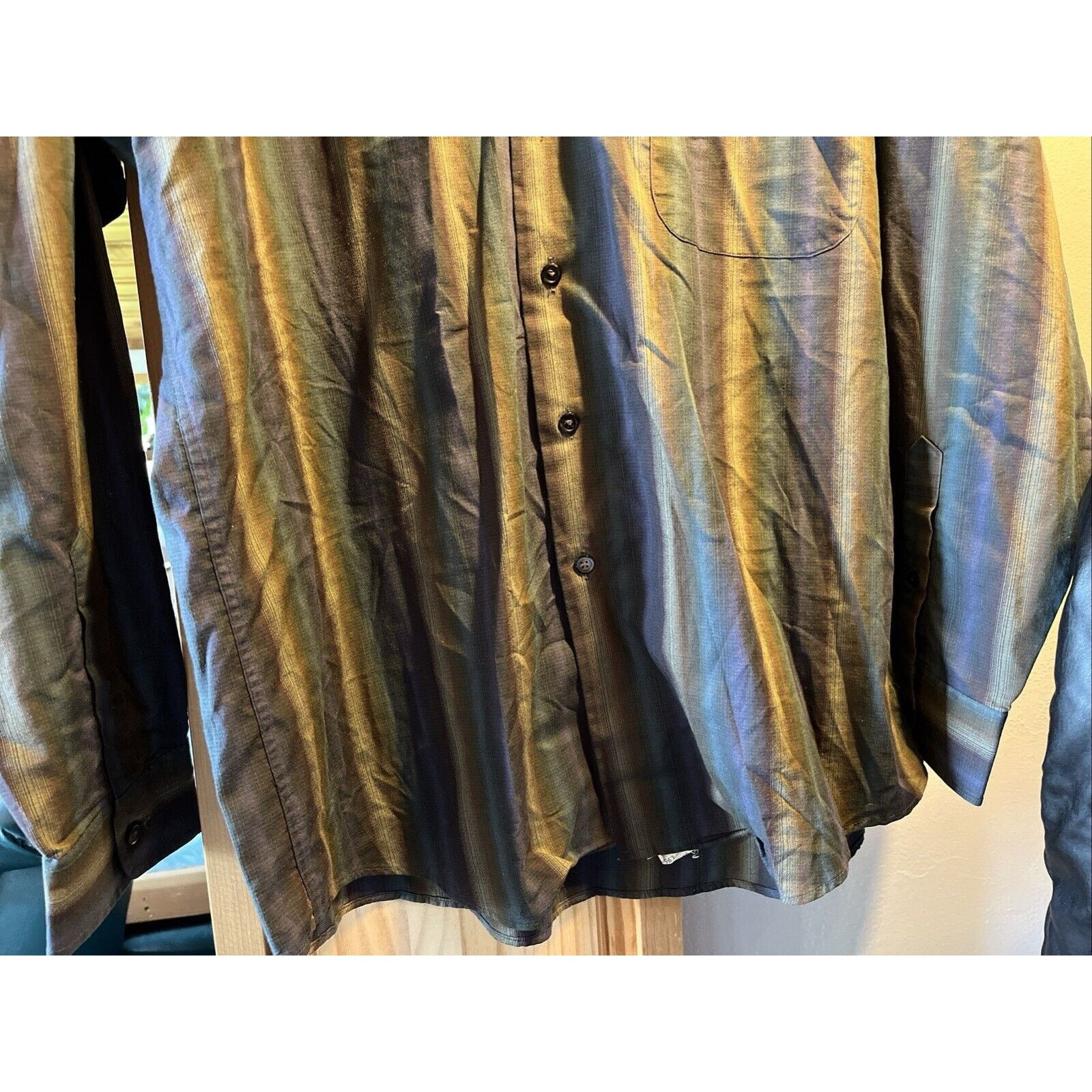 Burberry Burberrys Men's Large Button Shirt Green Purple Plaid Cotton Size US L / EU 52-54 / 3 - 7 Thumbnail