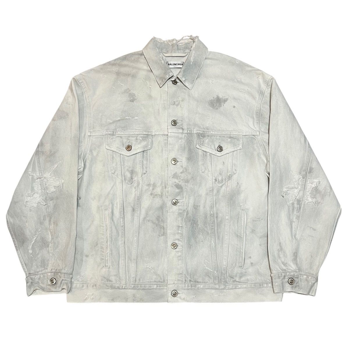 Balenciaga BALENCIAGA 2021SS DEMNA DISTRESSED THRASH WHITE DENIM JACKET Size US S / EU 44-46 / 1 - 1 Thumbnail