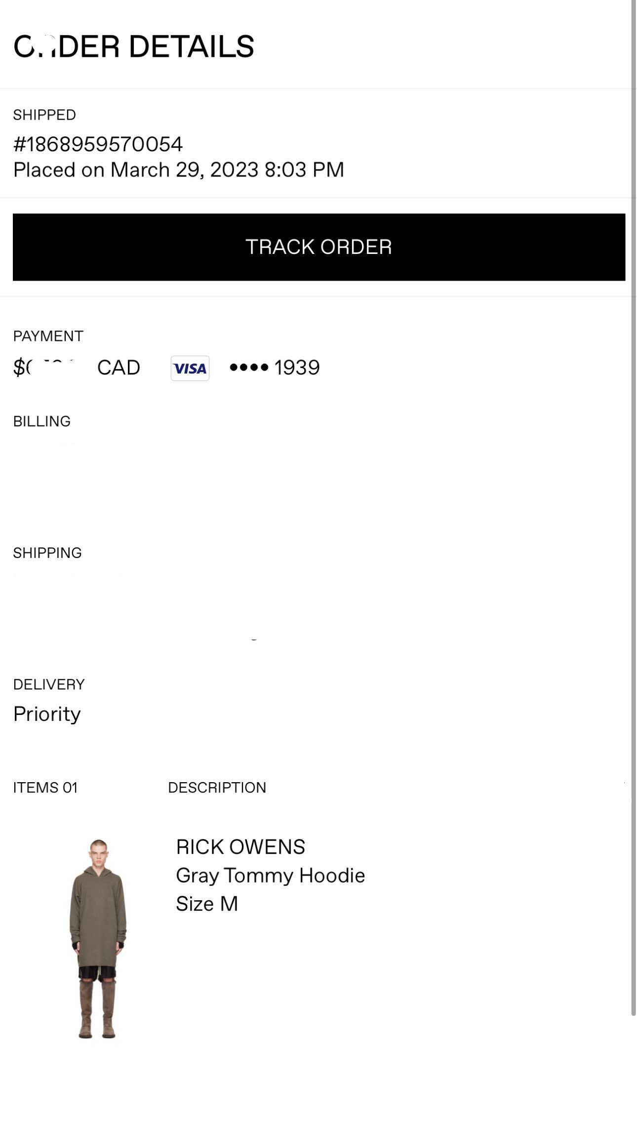 Rick Owens Gray Tommy Hoodie Size US M / EU 48-50 / 2 - 10 Thumbnail